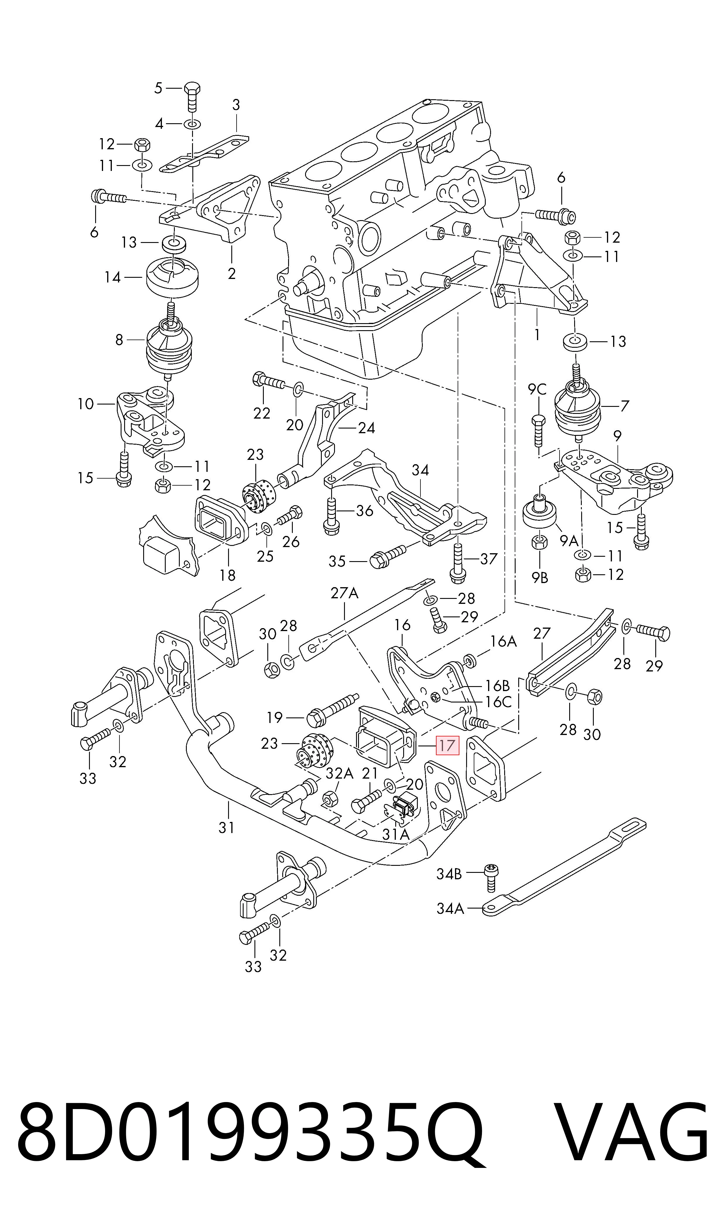 8D0199335Q VAG Consola de coxim (apoio) dianteira de motor