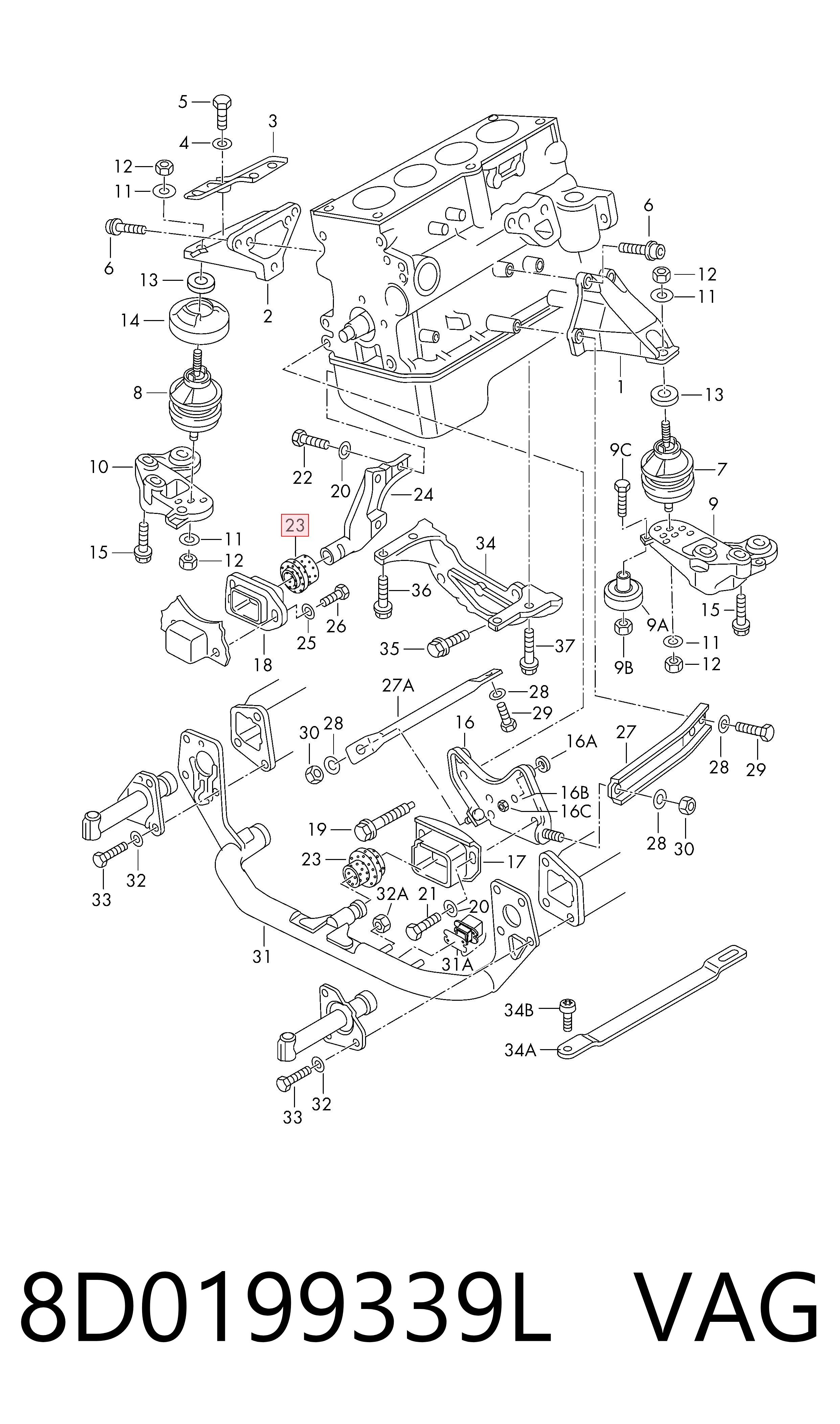 8D0199339L VAG Coxim (suporte) dianteiro de motor