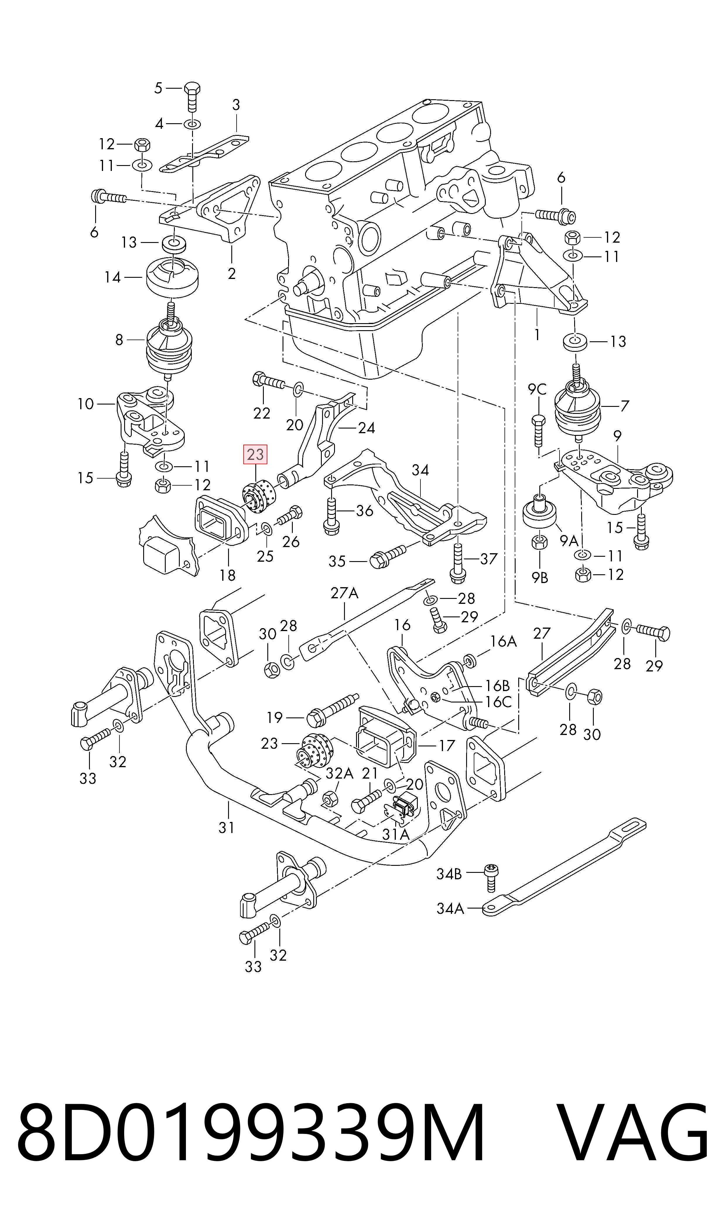 8D0199339M VAG Coxim (suporte) dianteiro de motor