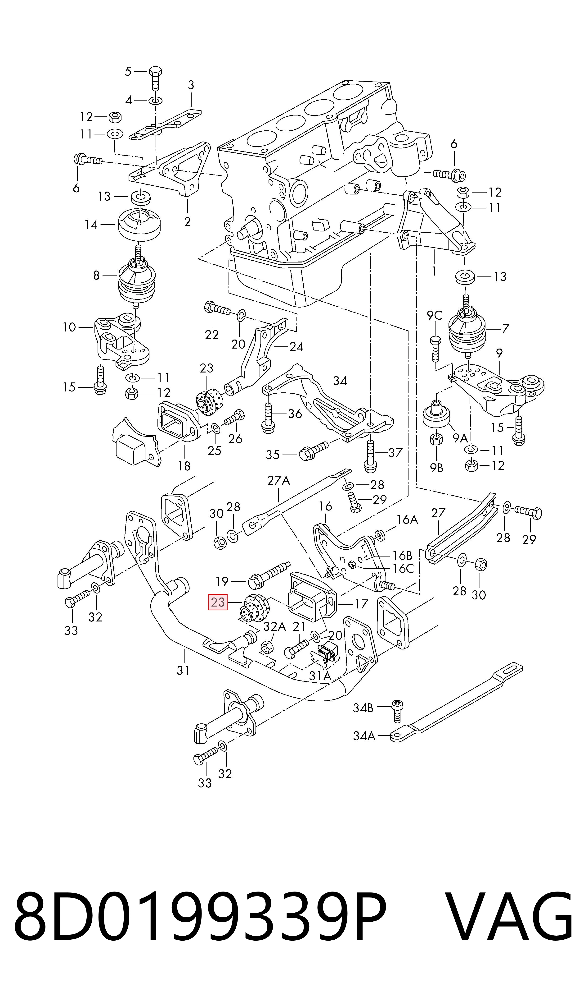 8D0199339P VAG Coxim (suporte) dianteiro de motor