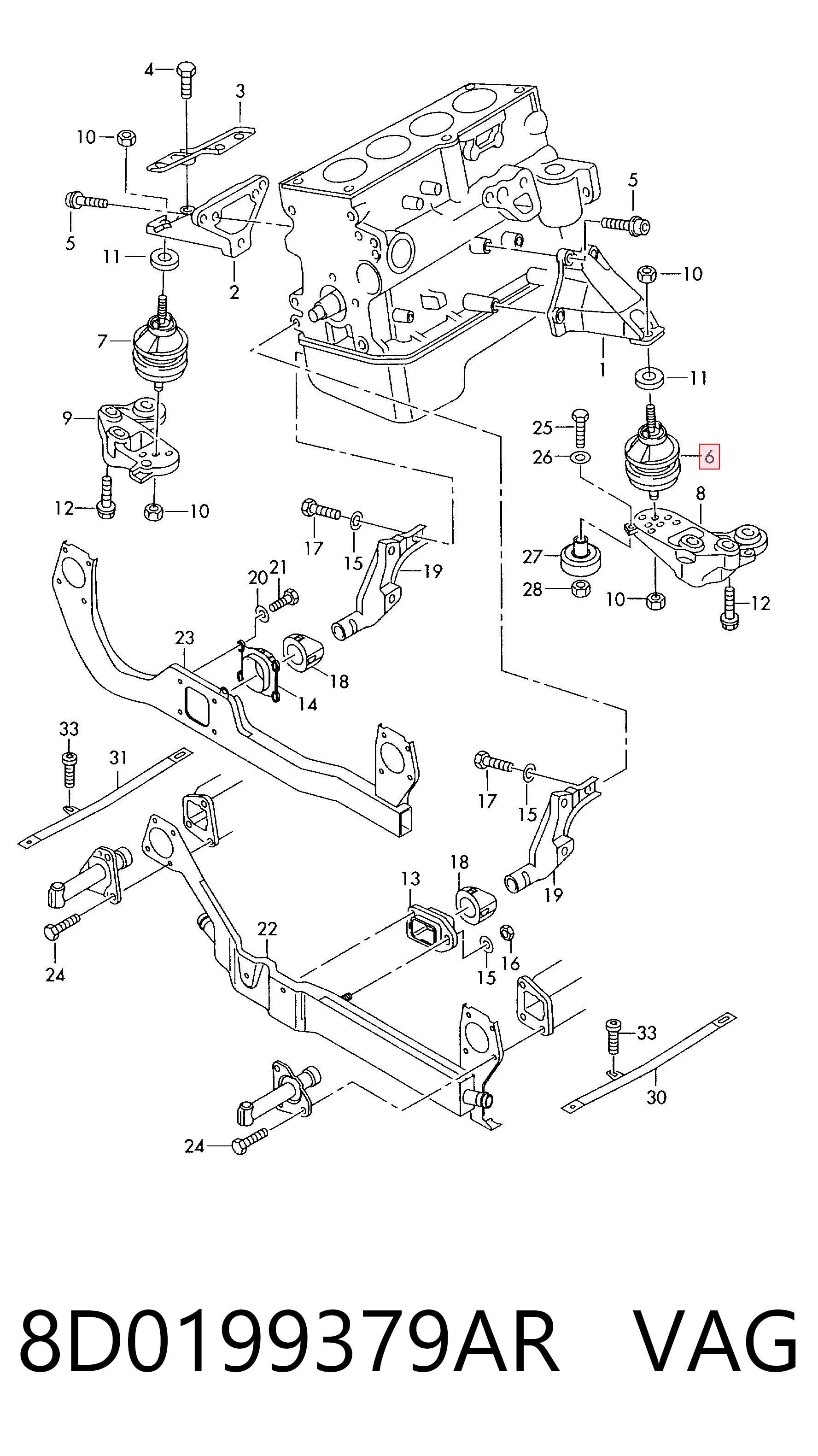 8D0199379AR VAG Coxim (suporte) esquerdo de motor