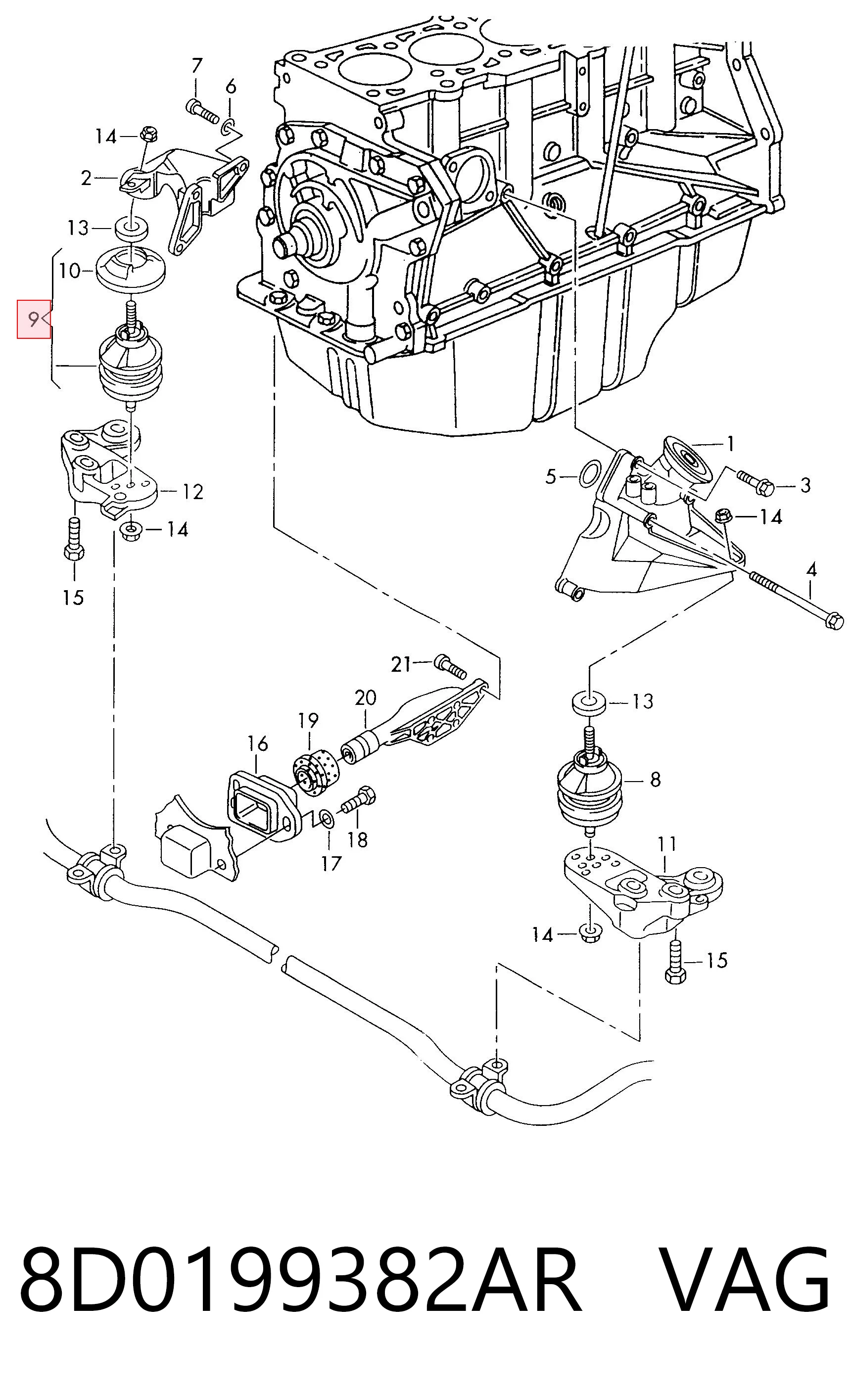 8D0199382AR VAG Coxim (suporte) direito de motor
