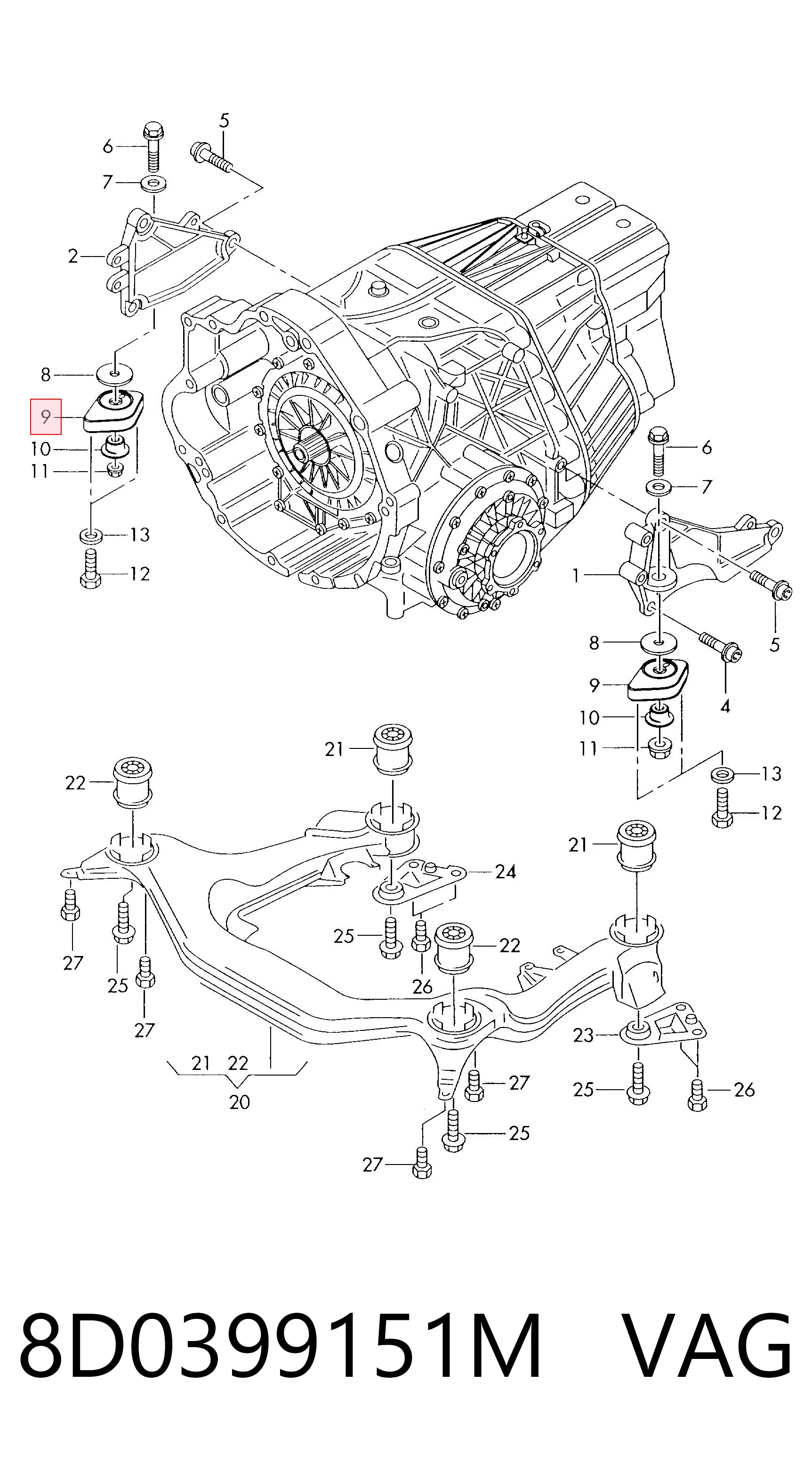 8D0399151M VAG Coxim de transmissão (suporte da caixa de mudança)