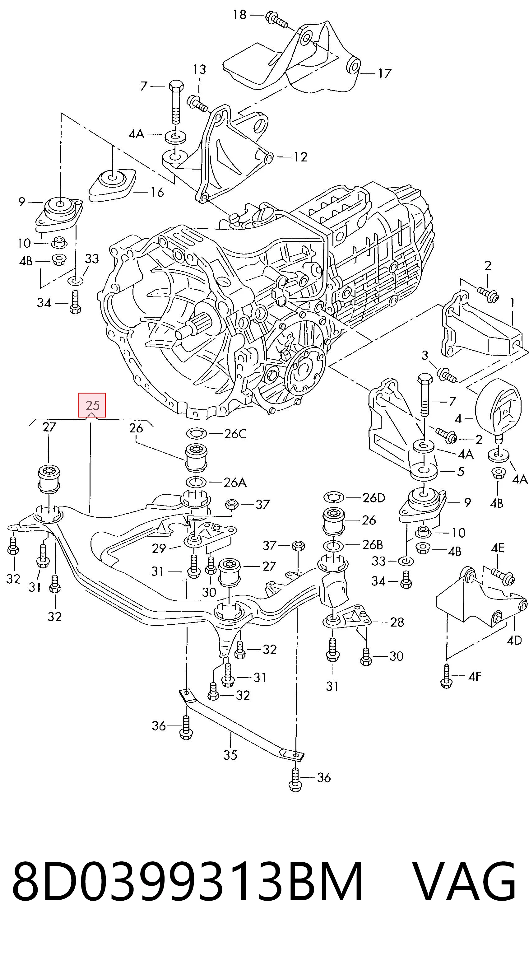 Viga de suspensão dianteira (plataforma veicular) para Skoda SuperB I 3U4