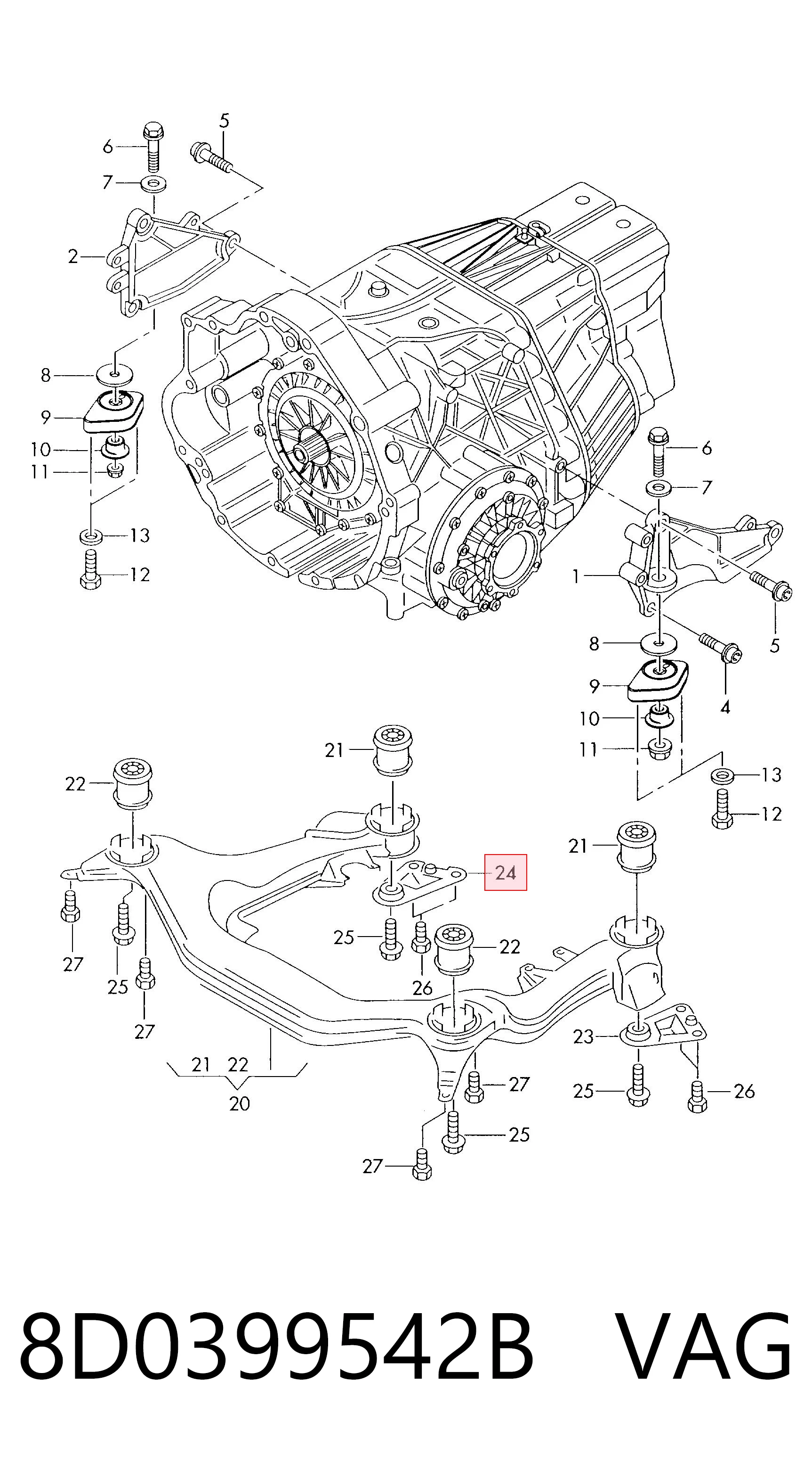 8D0399542B VAG Consola de viga dianteira