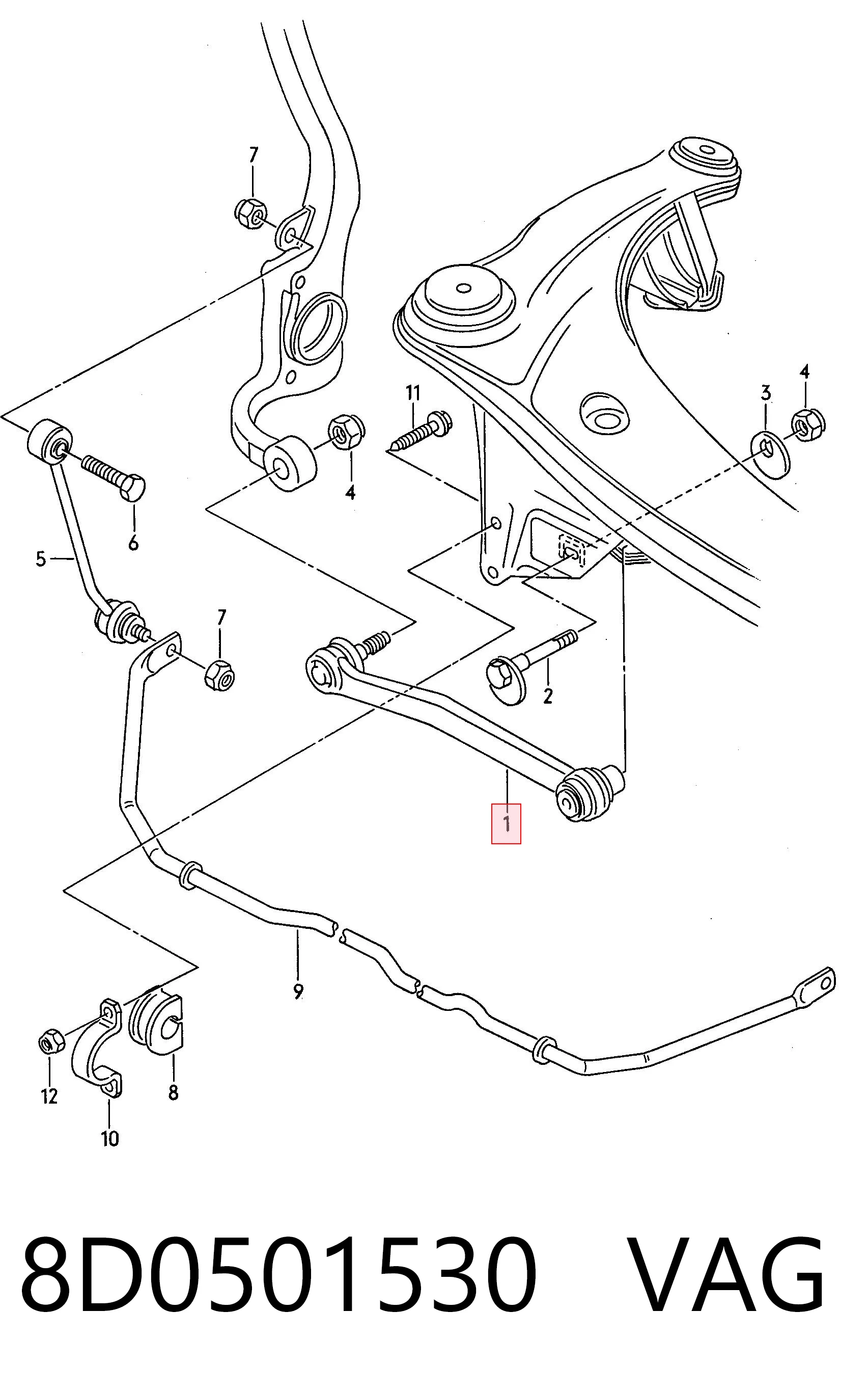 8D0501530 VAG Barra transversal de suspensão traseira