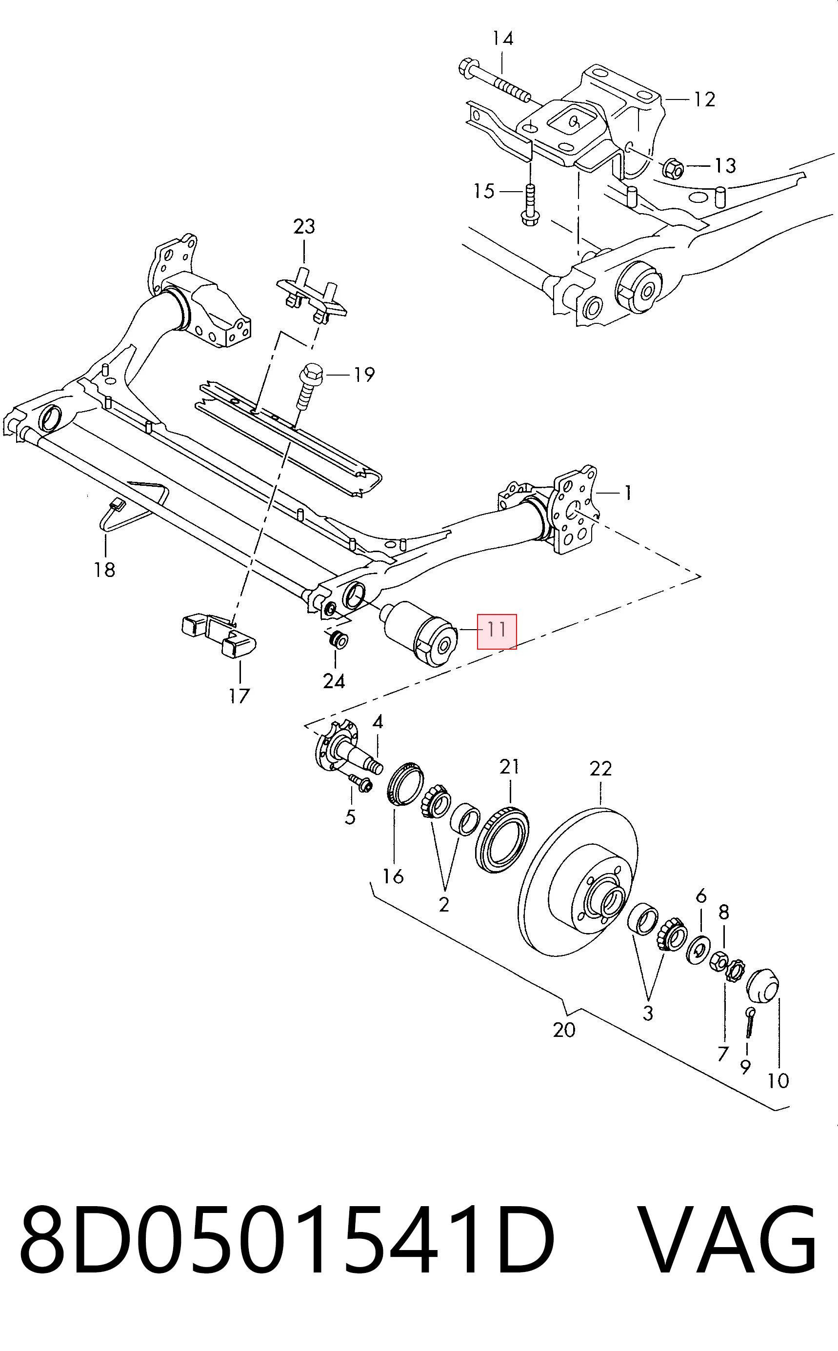 8D0501541D VAG Bloco silencioso de viga traseira (de plataforma veicular)
