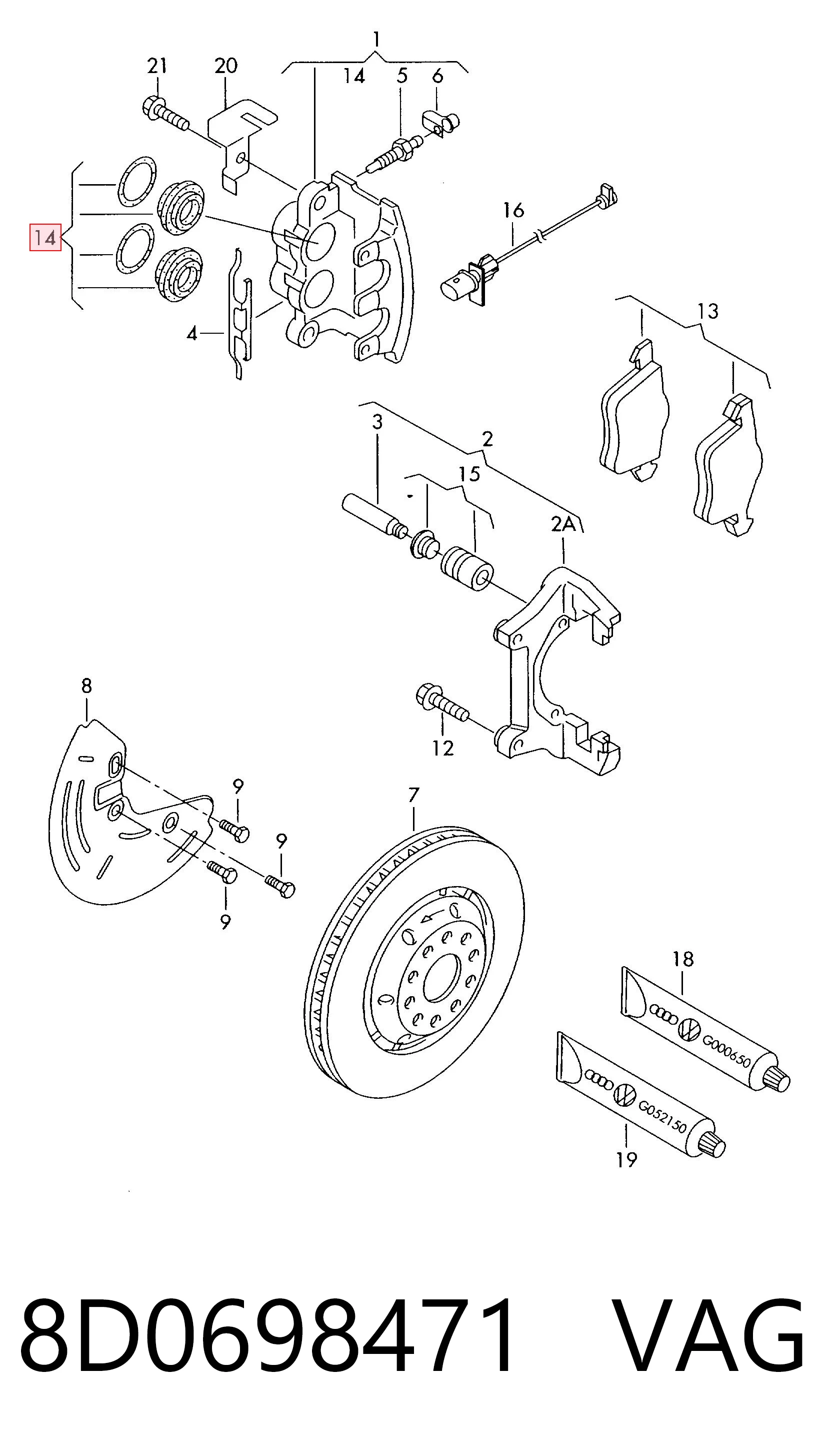 8D0698471 VAG Kit de reparação de suporte do freio traseiro
