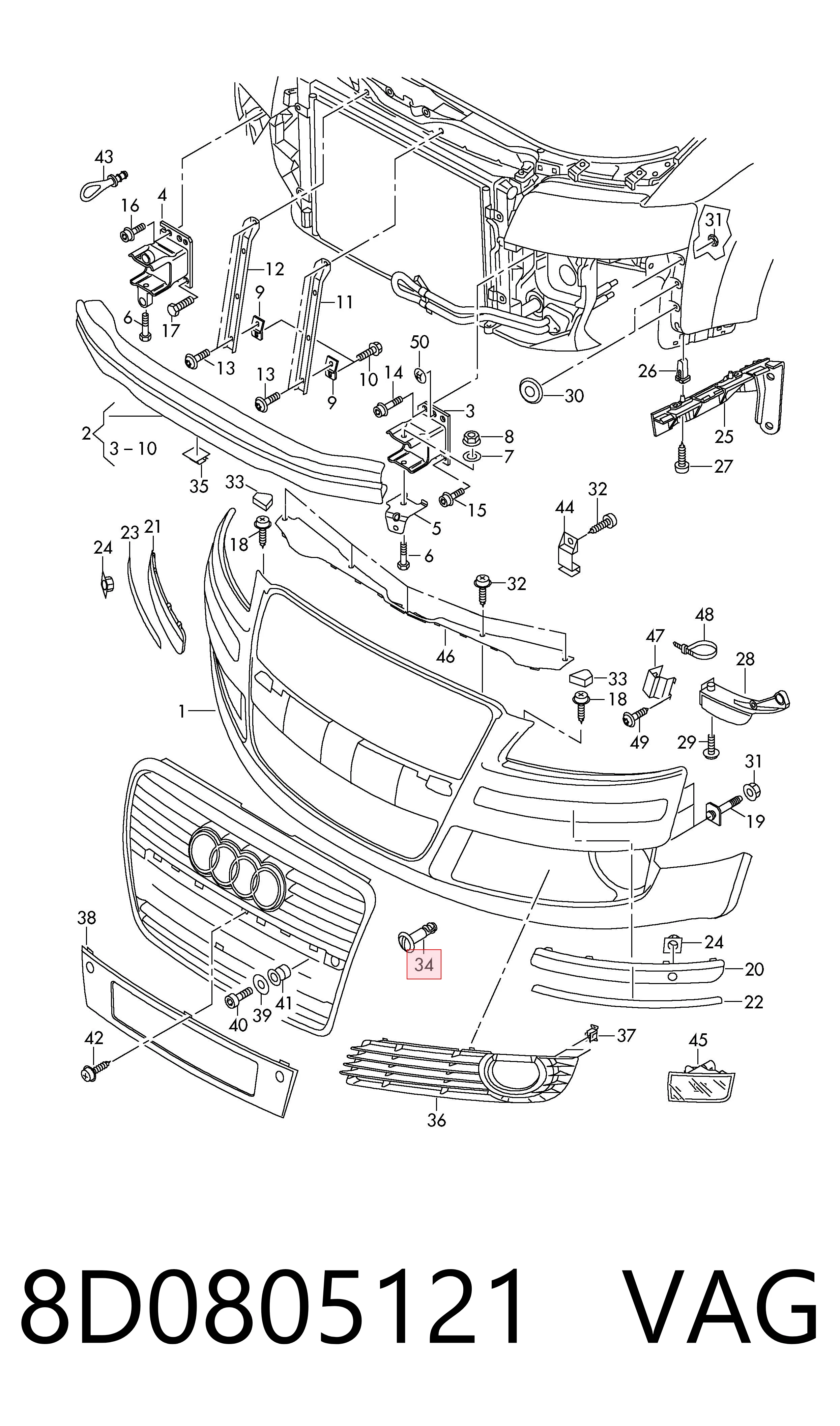 8D0805121 VAG Parafuso de proteção de motor