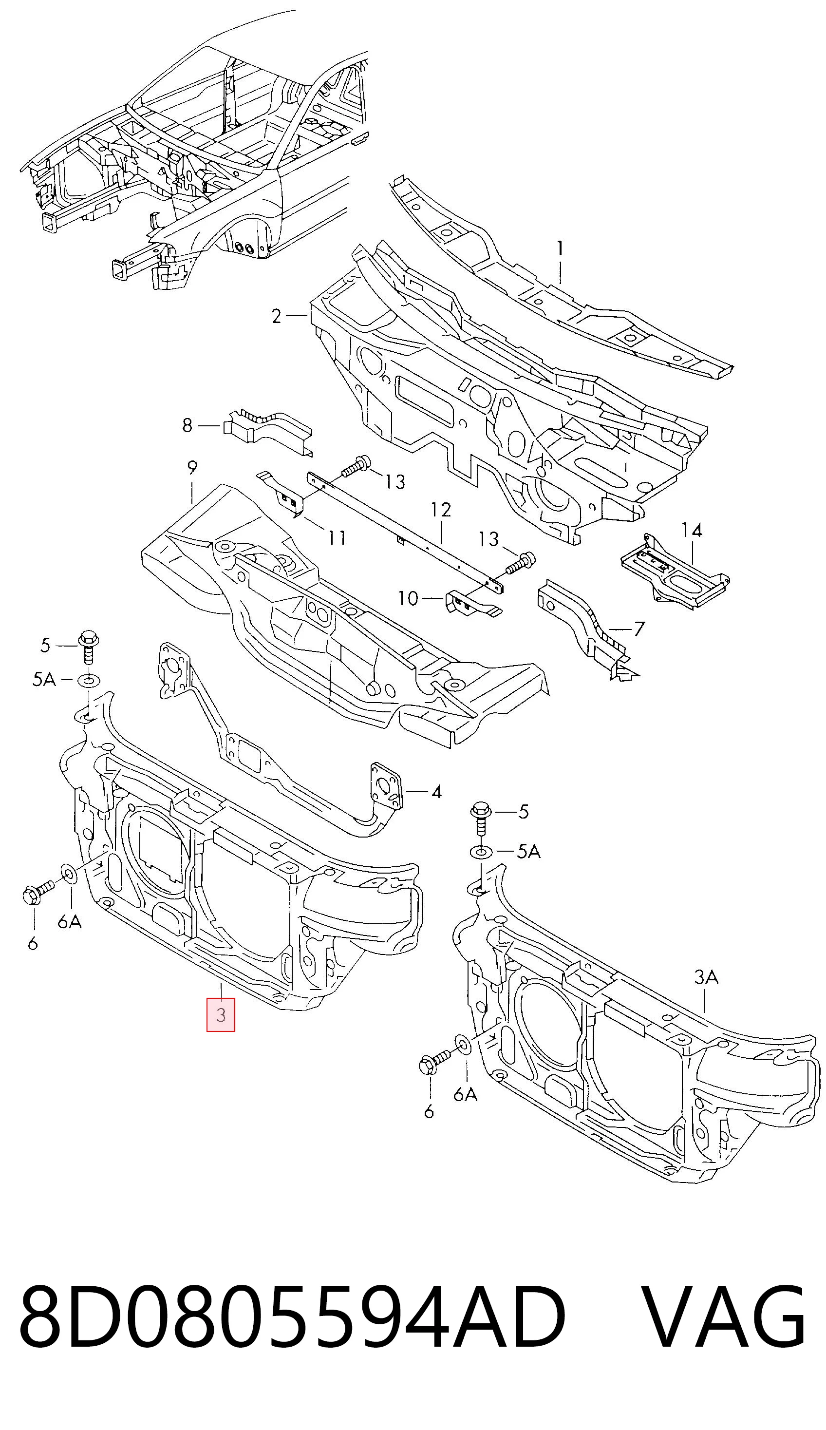 Suporte do radiador montado (painel de montagem de fixação das luzes) Audi A4  8D2 ao melhor preço