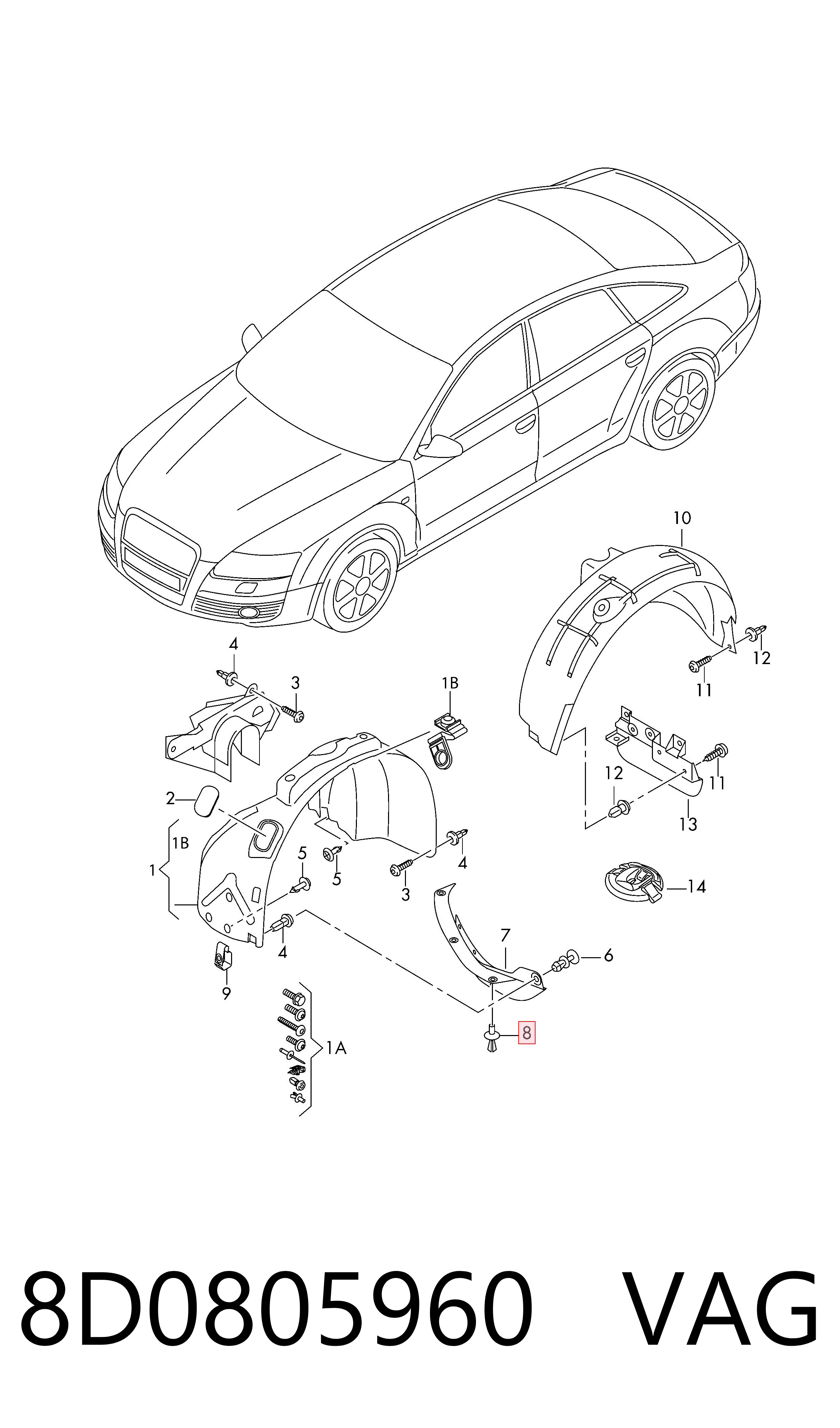 8D0805960 VAG Porca cativa para parafuso auto-roscante