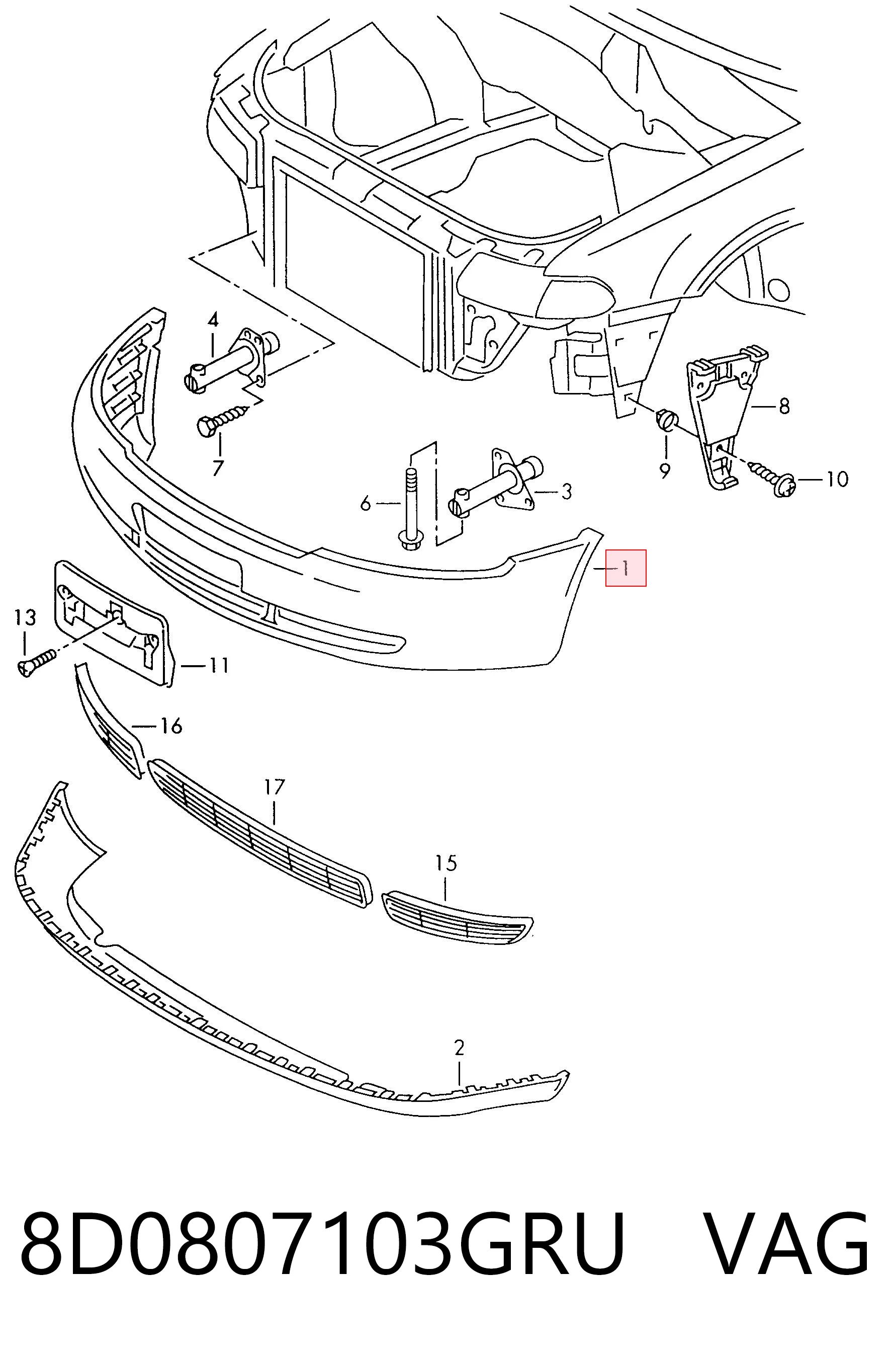 Pára-choque dianteiro para Audi A4 8D2