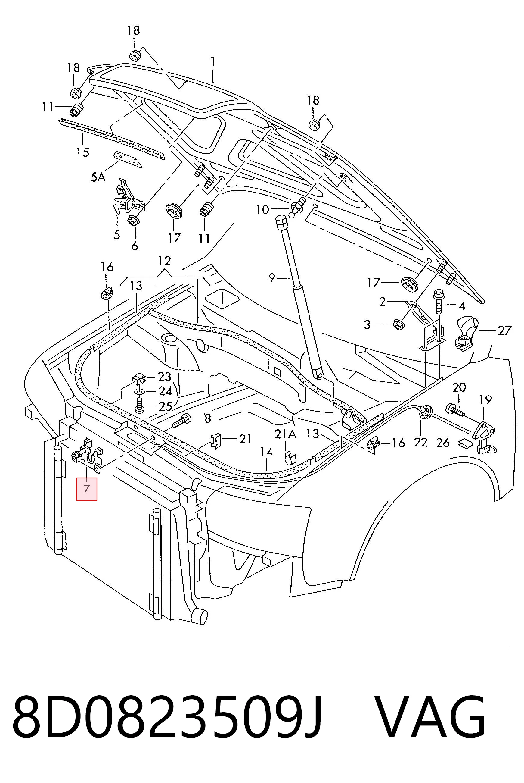 Fecho da capota Audi A4 B5 8D2
