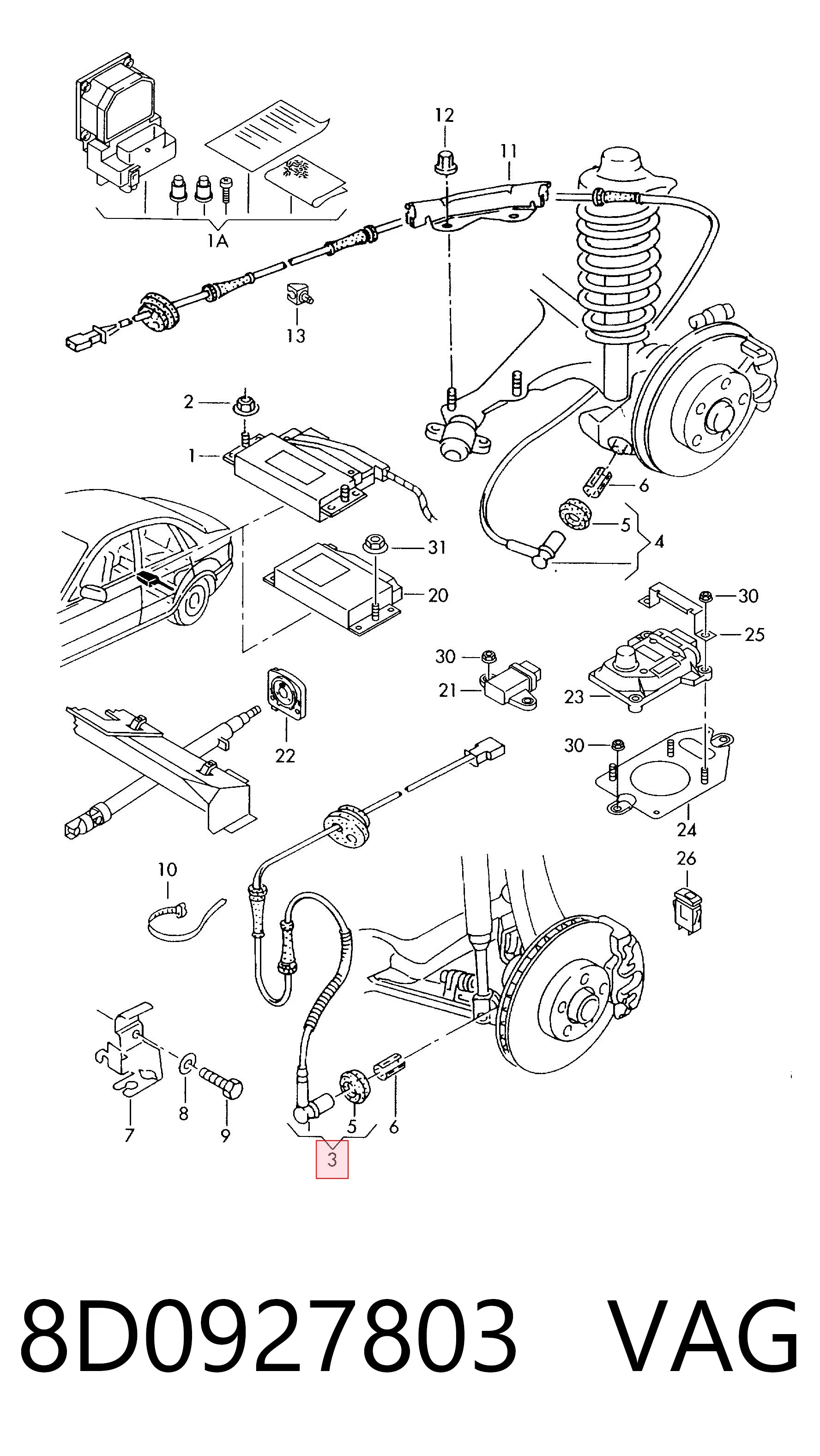 8D0927803 VAG Sensor dianteiro de ABS