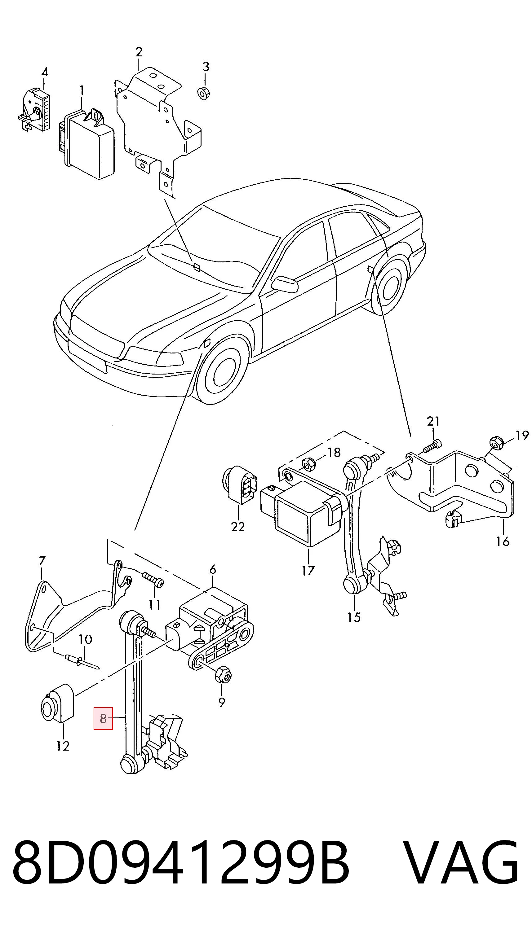 8D0941299B VAG Sensor dianteiro direito do nível de posição de carroçaria
