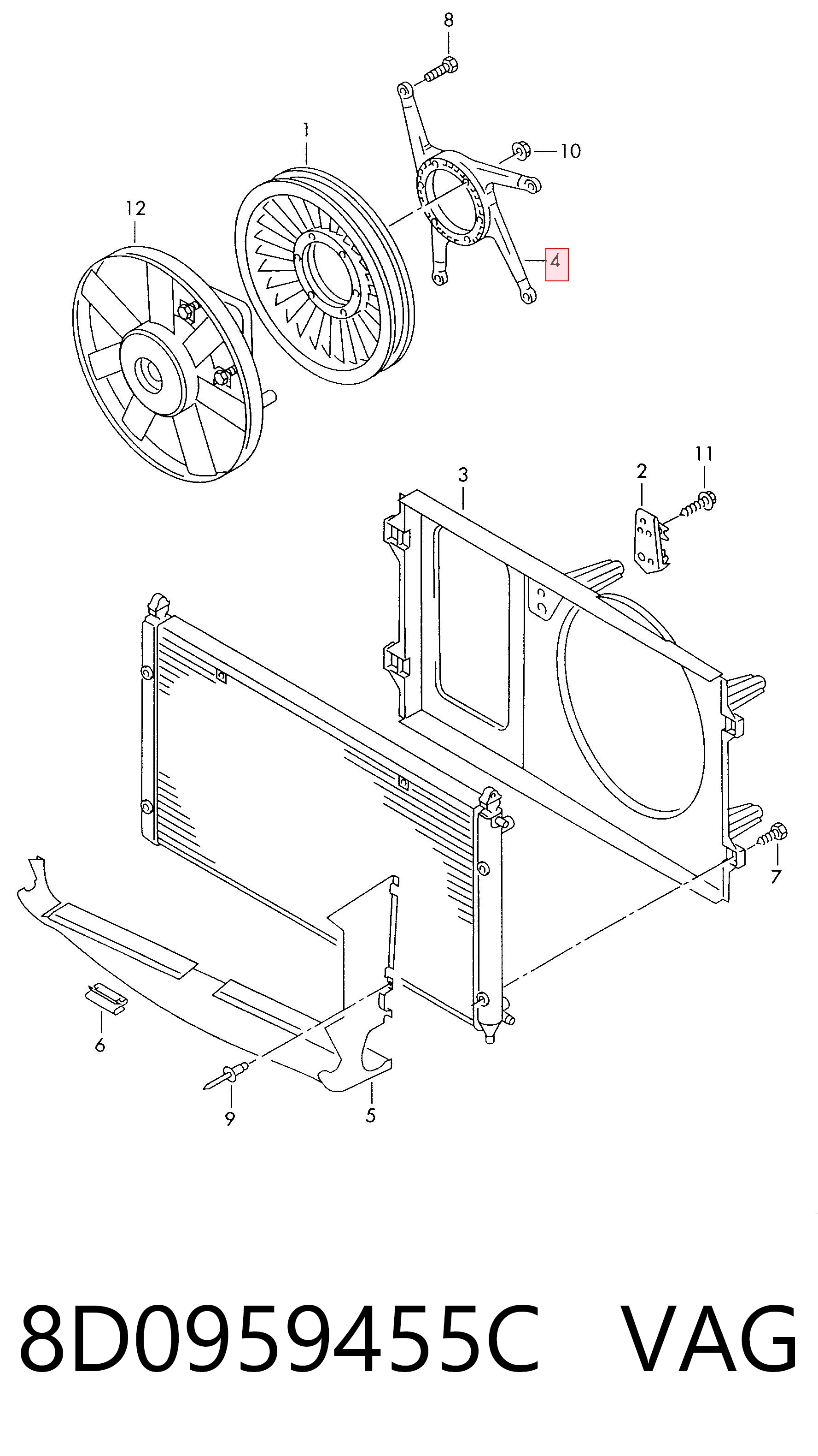 8D0959455C VAG Ventilador elétrico de esfriamento montado (motor + roda de aletas)
