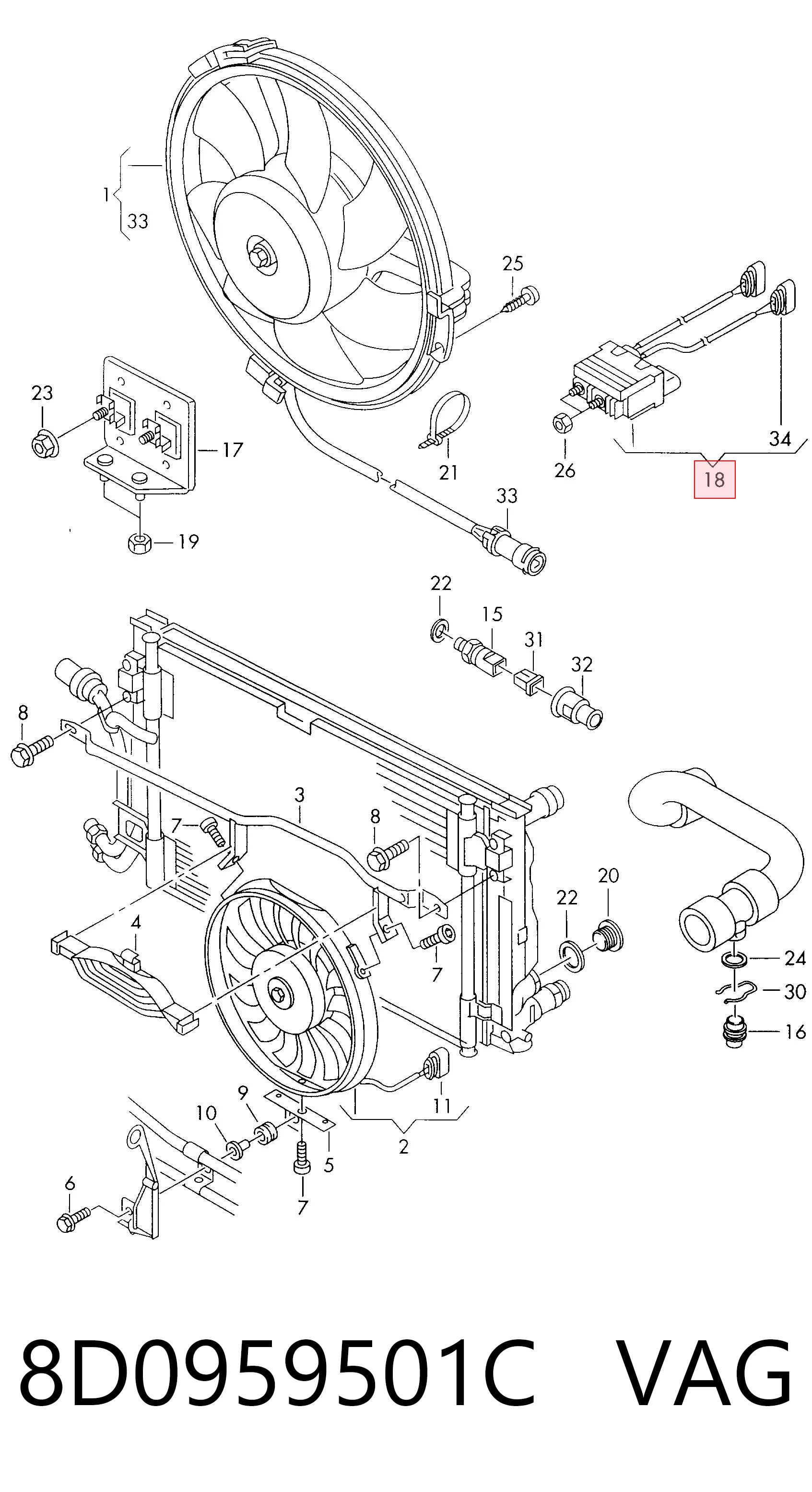 8D0959501C VAG Regulador de revoluções de ventilador de esfriamento (unidade de controlo)