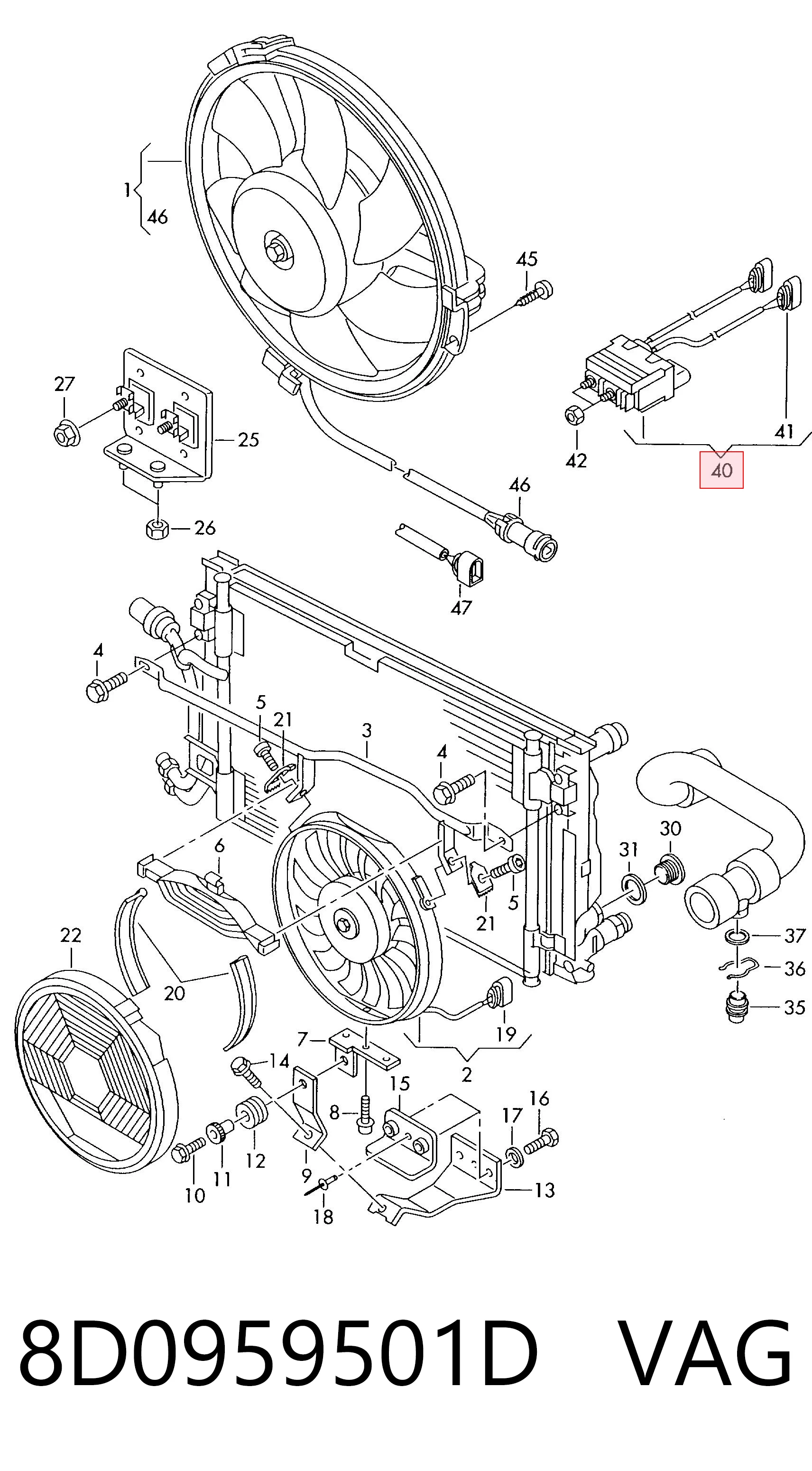 8D0959501D VAG Regulador de revoluções de ventilador de esfriamento (unidade de controlo)