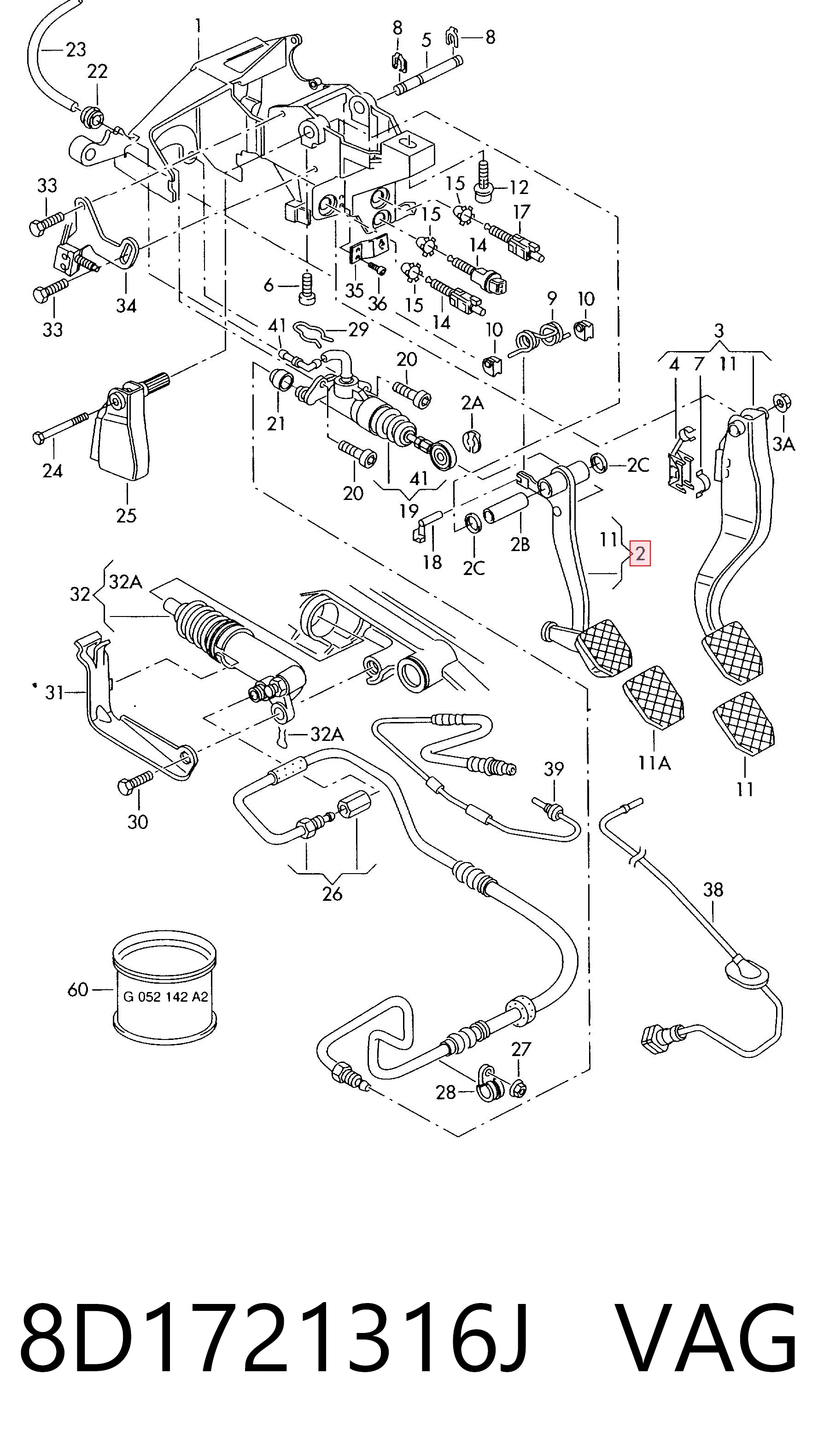 8D1721316J VAG Pedal de embraiagem