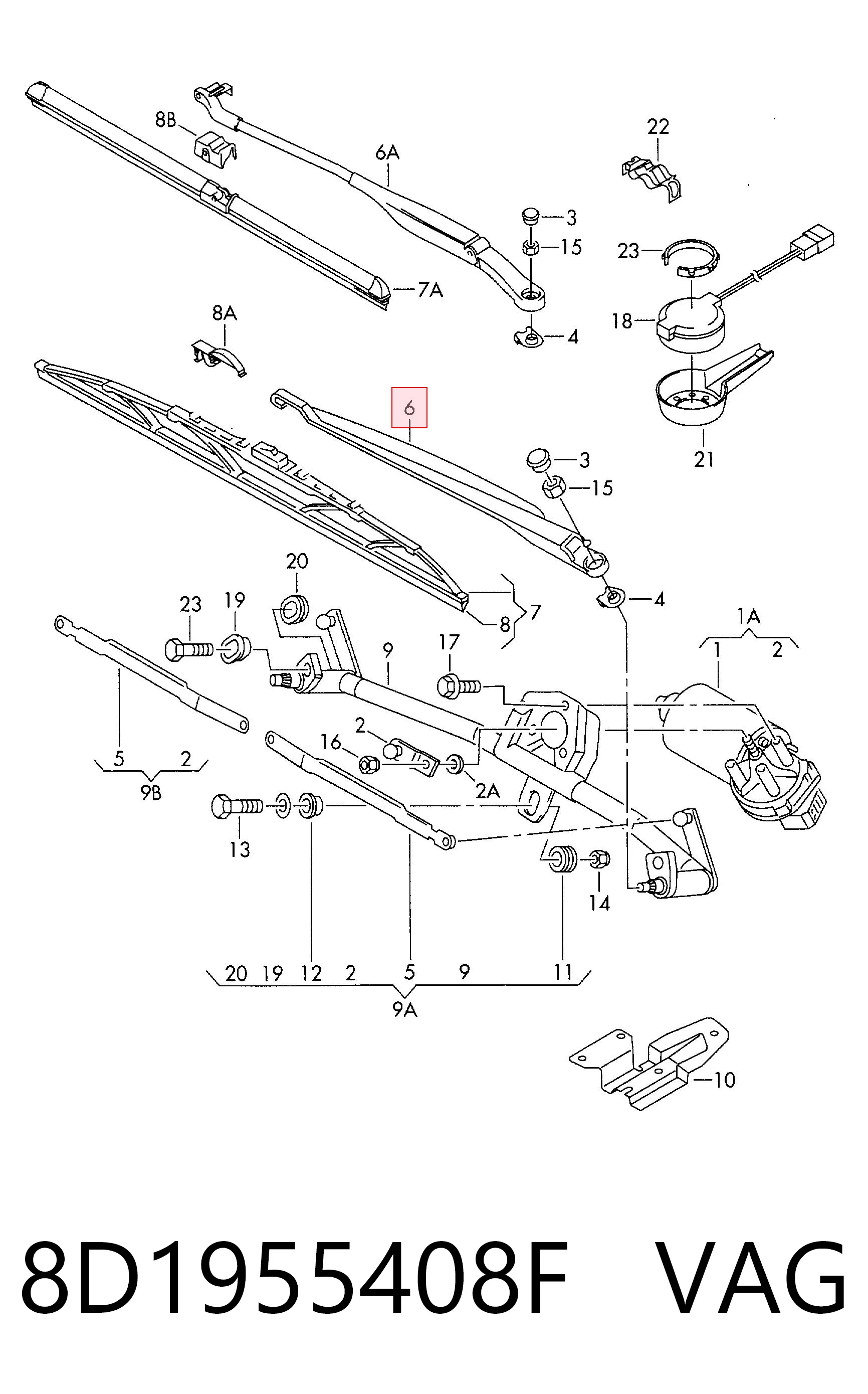 Braço de limpa-pára-brisas do pára-brisas para Audi A4 Avant B5 8D5