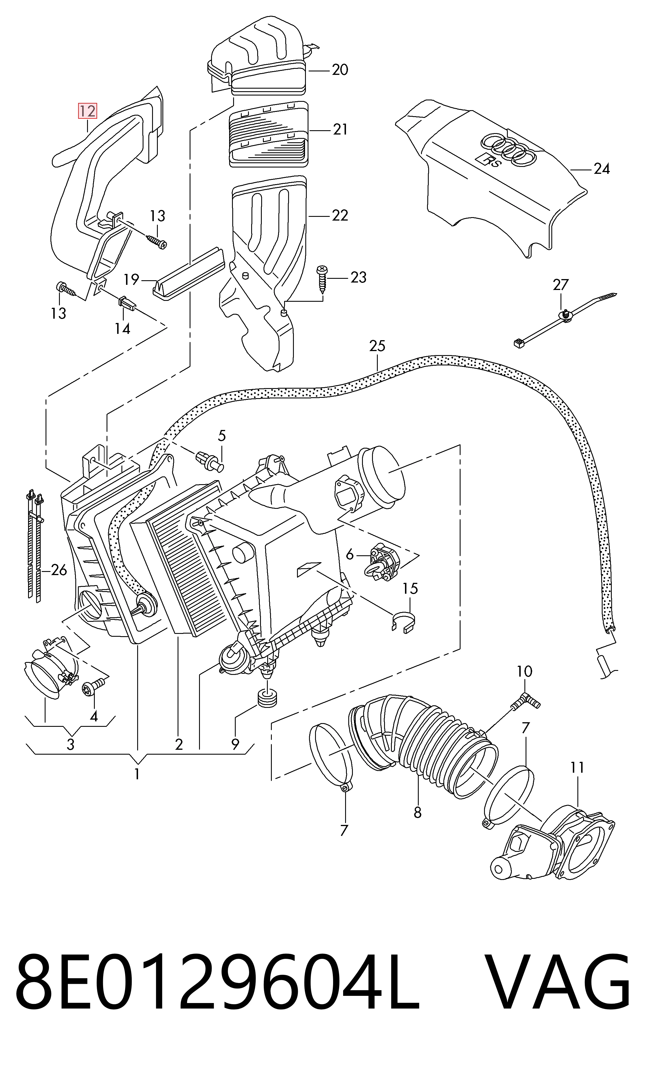  Tomada de ar de filtro de ar Audi A4 B7 carrinha (8ED) (2004 - 2008) B7
