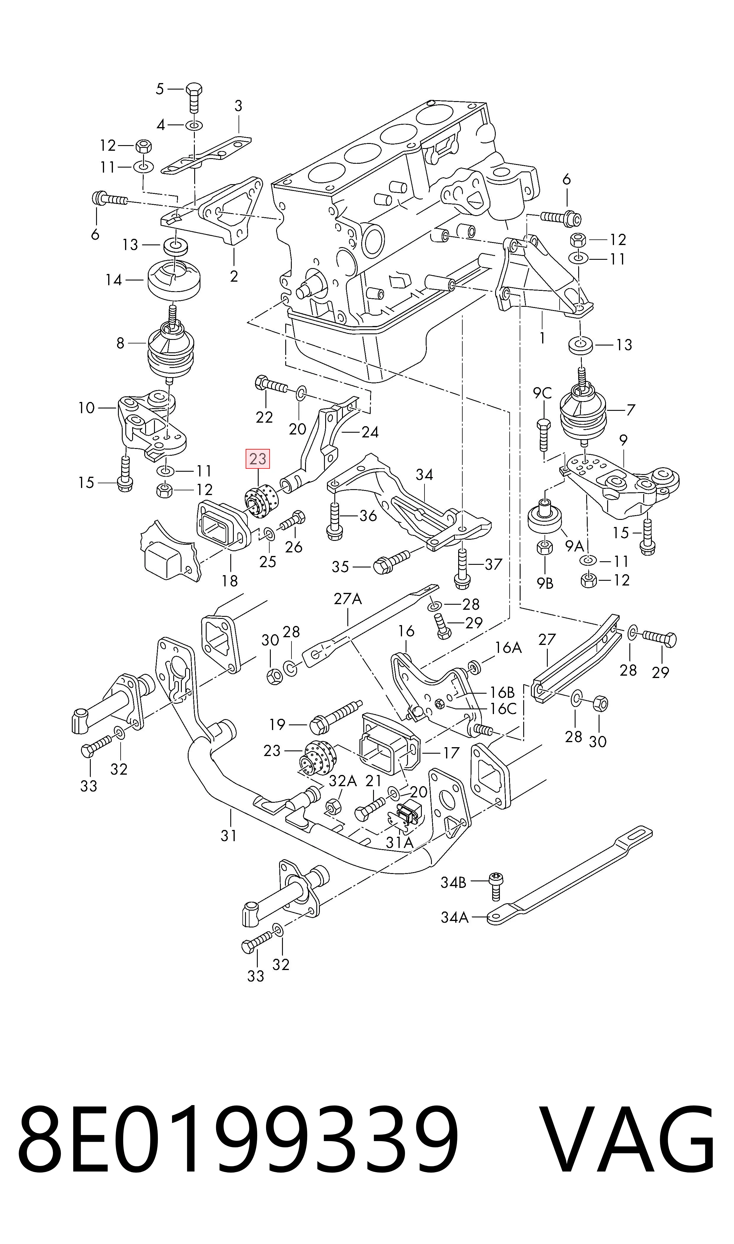 8E0199339 VAG Coxim (suporte) dianteiro de motor