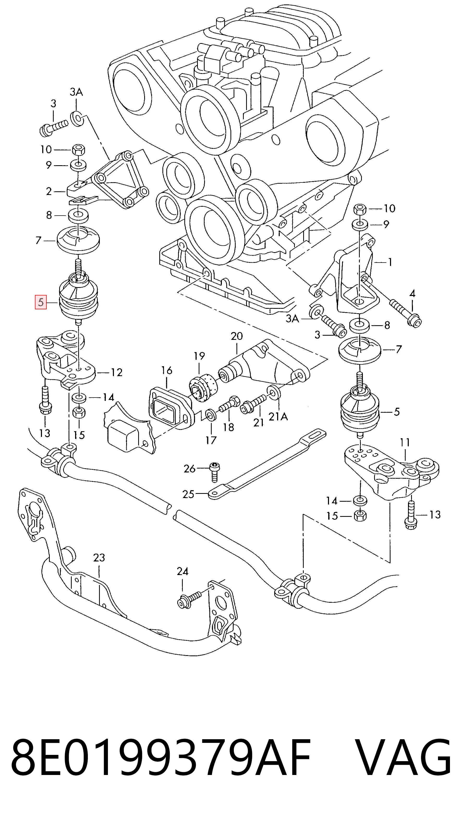 8E0199379AF VAG Coxim (suporte) esquerdo de motor