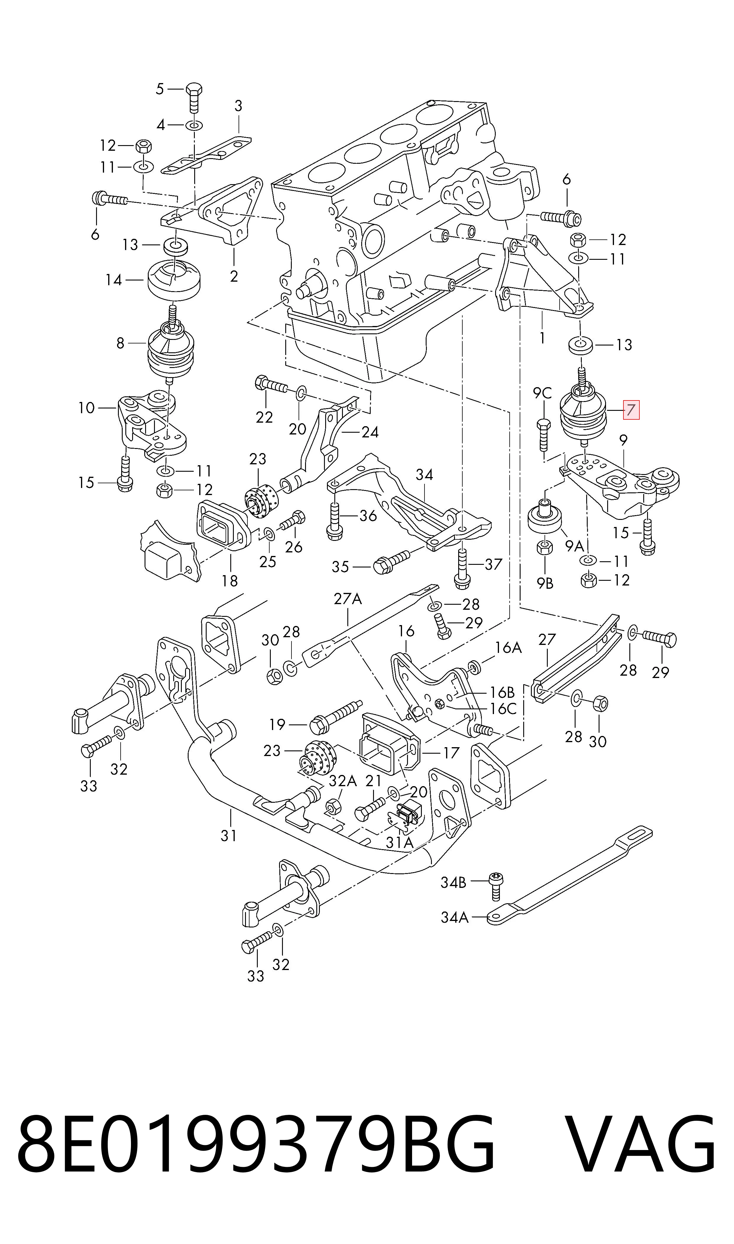 8E0199379BG VAG Coxim (suporte) esquerdo de motor