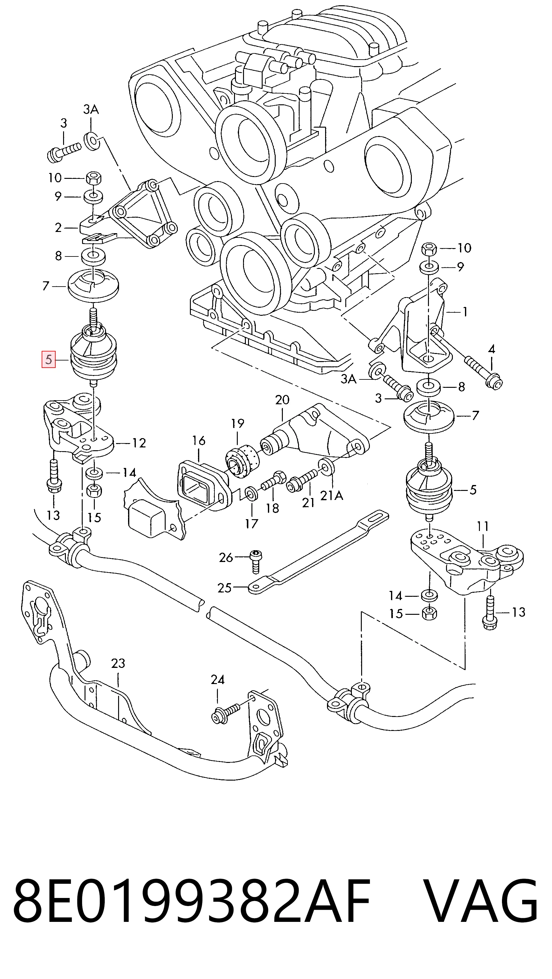 Coxim (suporte) esquerdo de motor VAG 8E0199382AF preço, a partir de 68,40 USD