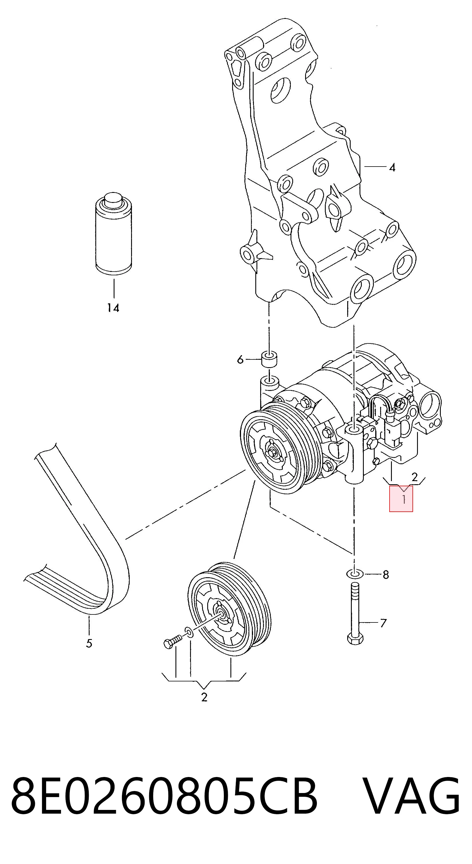 8E0260805CB VAG Compressor de aparelho de ar condicionado