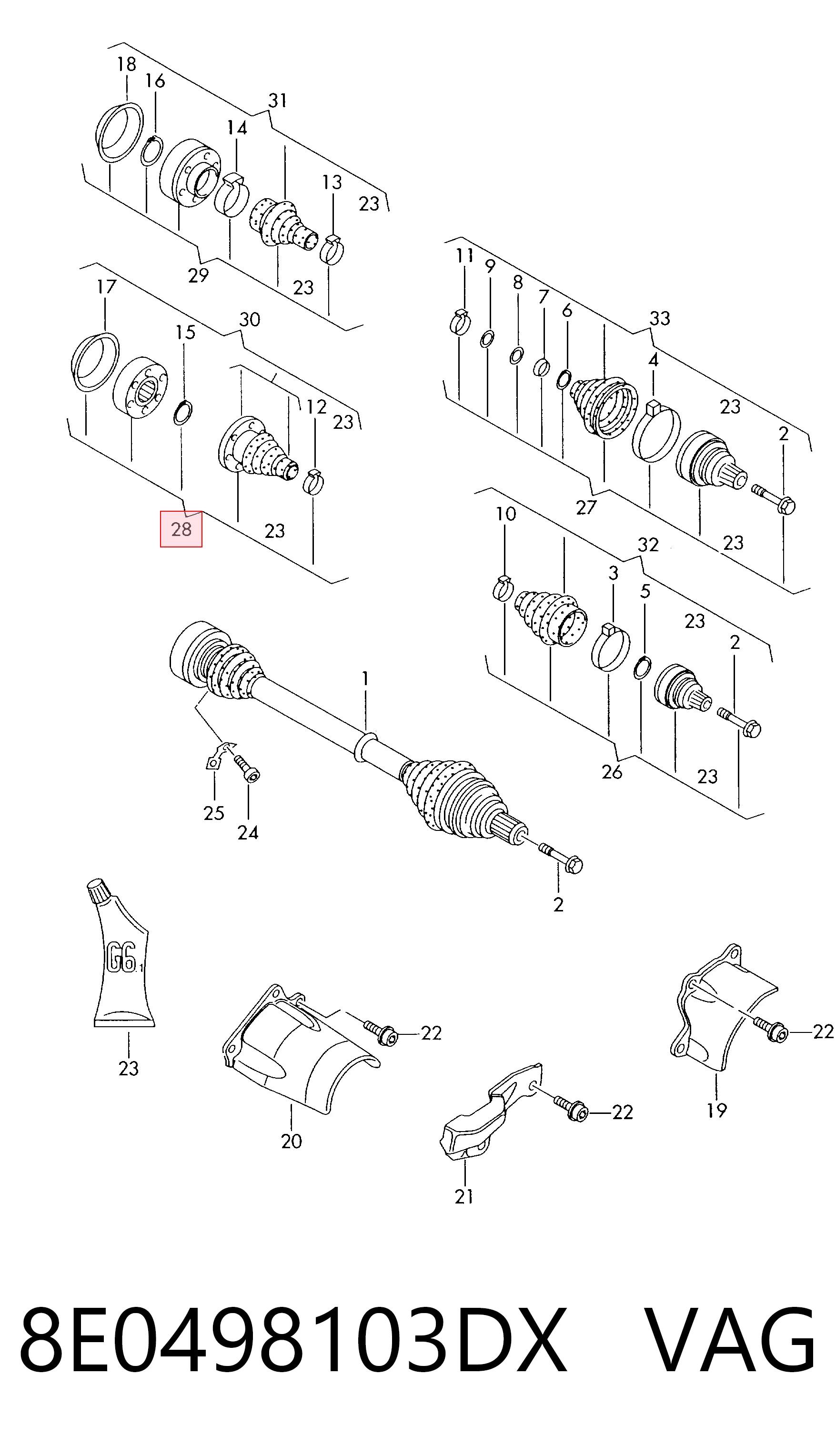 8E0498103DX VAG Junta homocinética interna dianteira