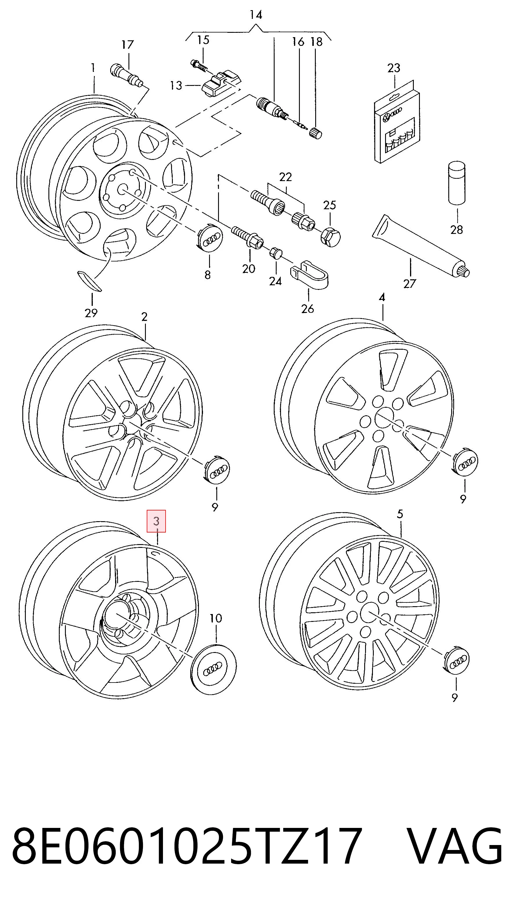 Discos de roda de aleação ligeira (de aleação ligeira, de titânio) Audi A4 B6 8E2