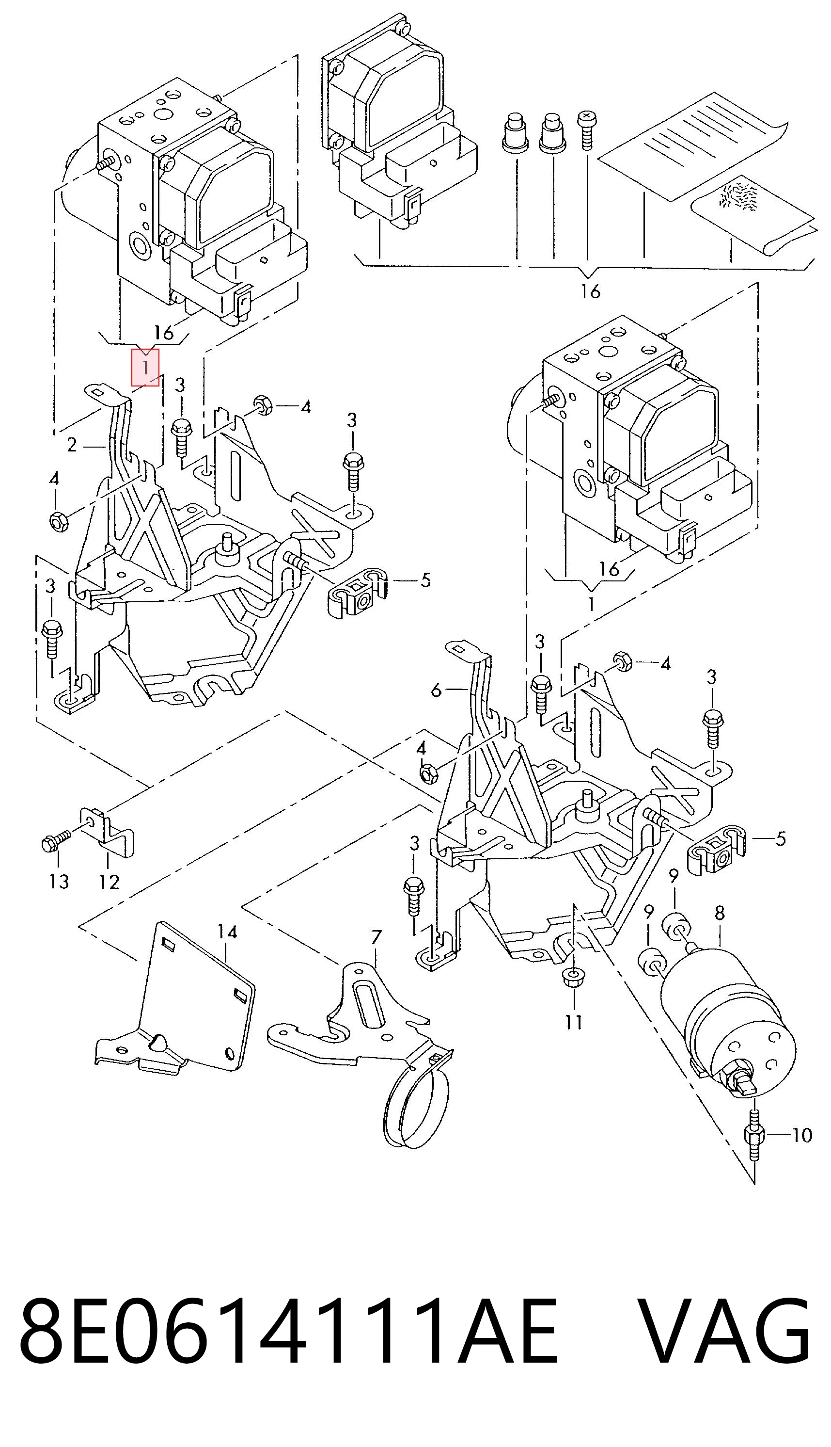 Unidade hidráulico de controlo ABS para Audi A4 B5 8D2