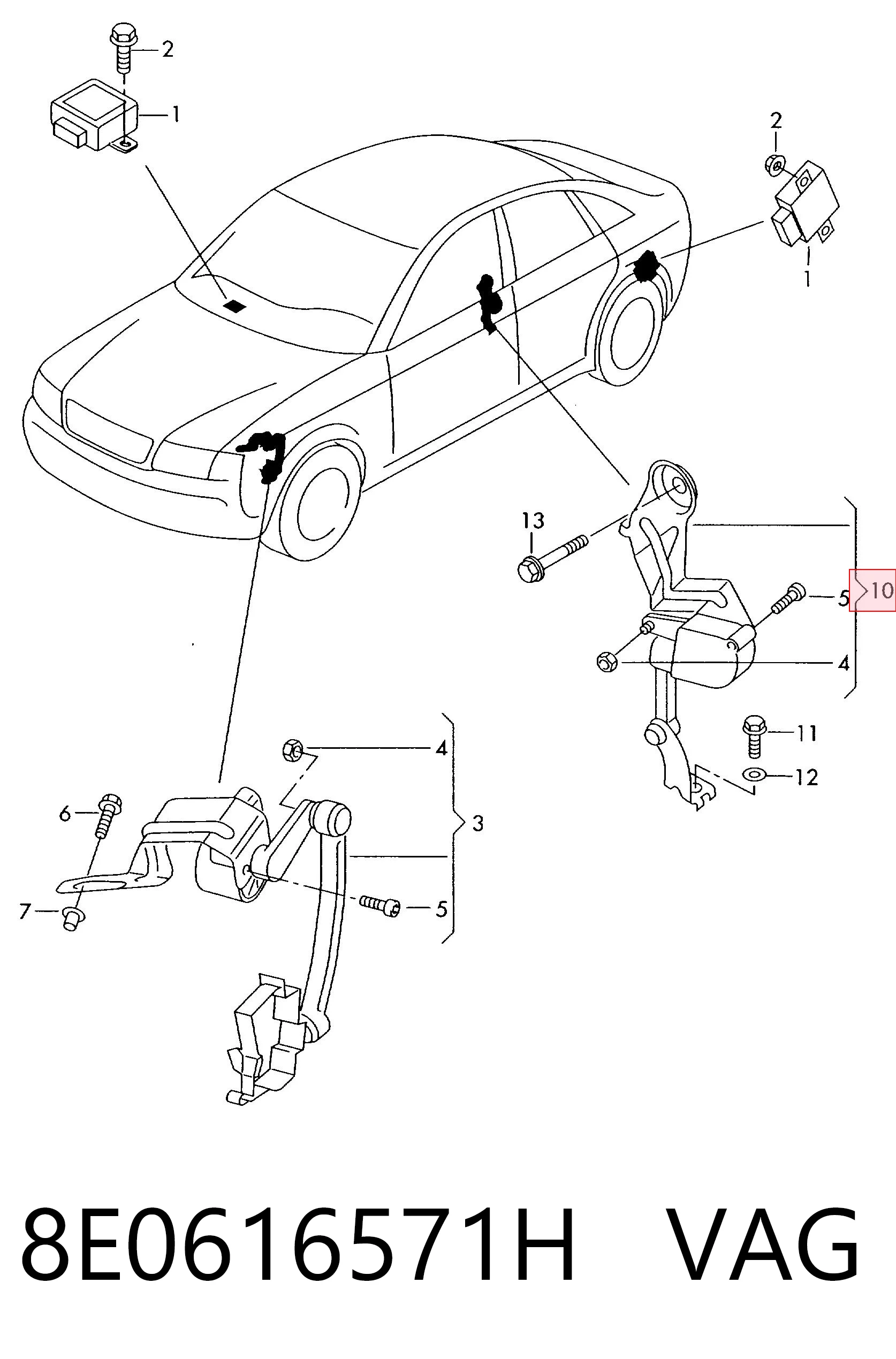 8E0616571H VAG Sensor traseiro do nível de posição de carroçaria