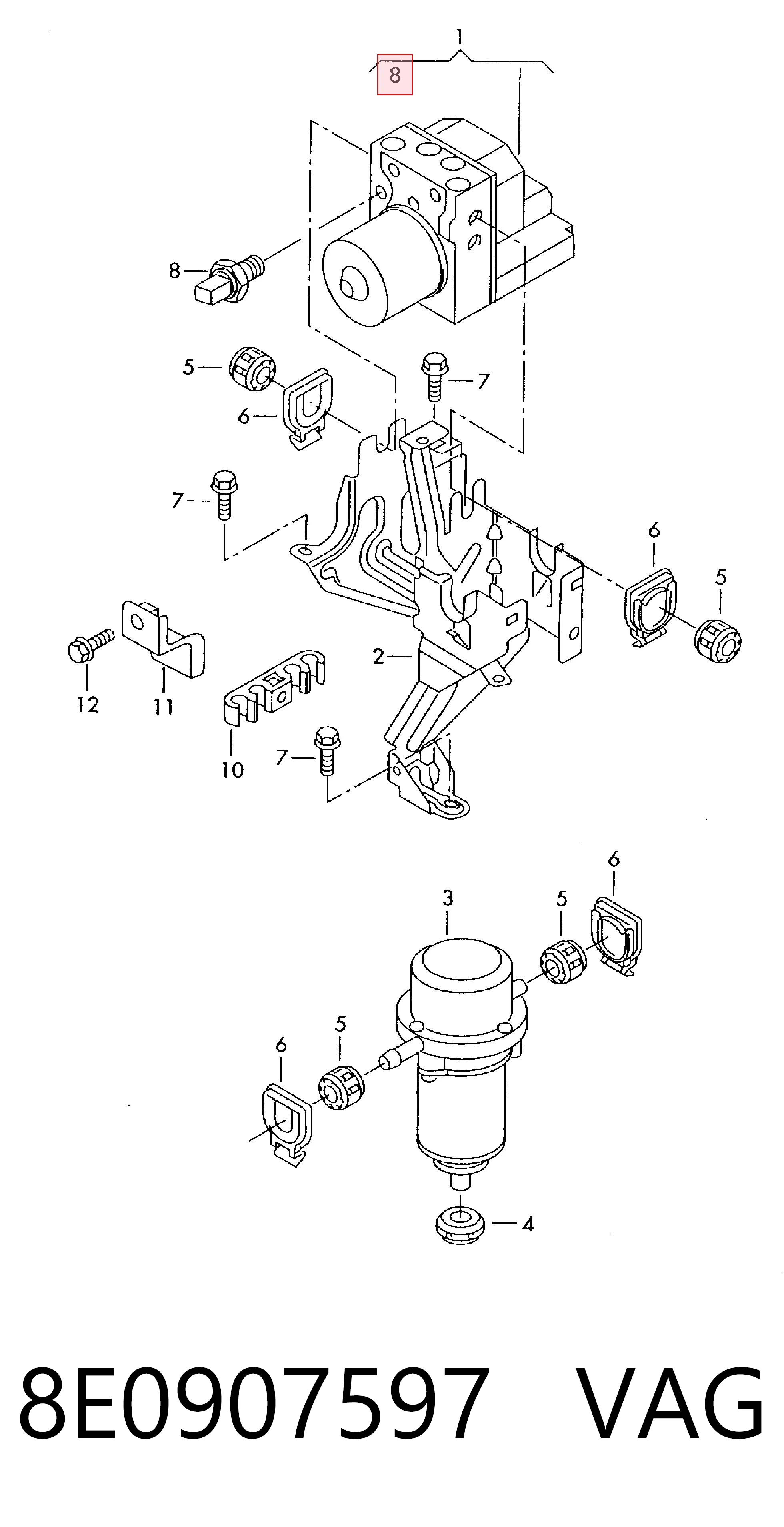 8E0907597 VAG Sensor de pressão de fluido de freio