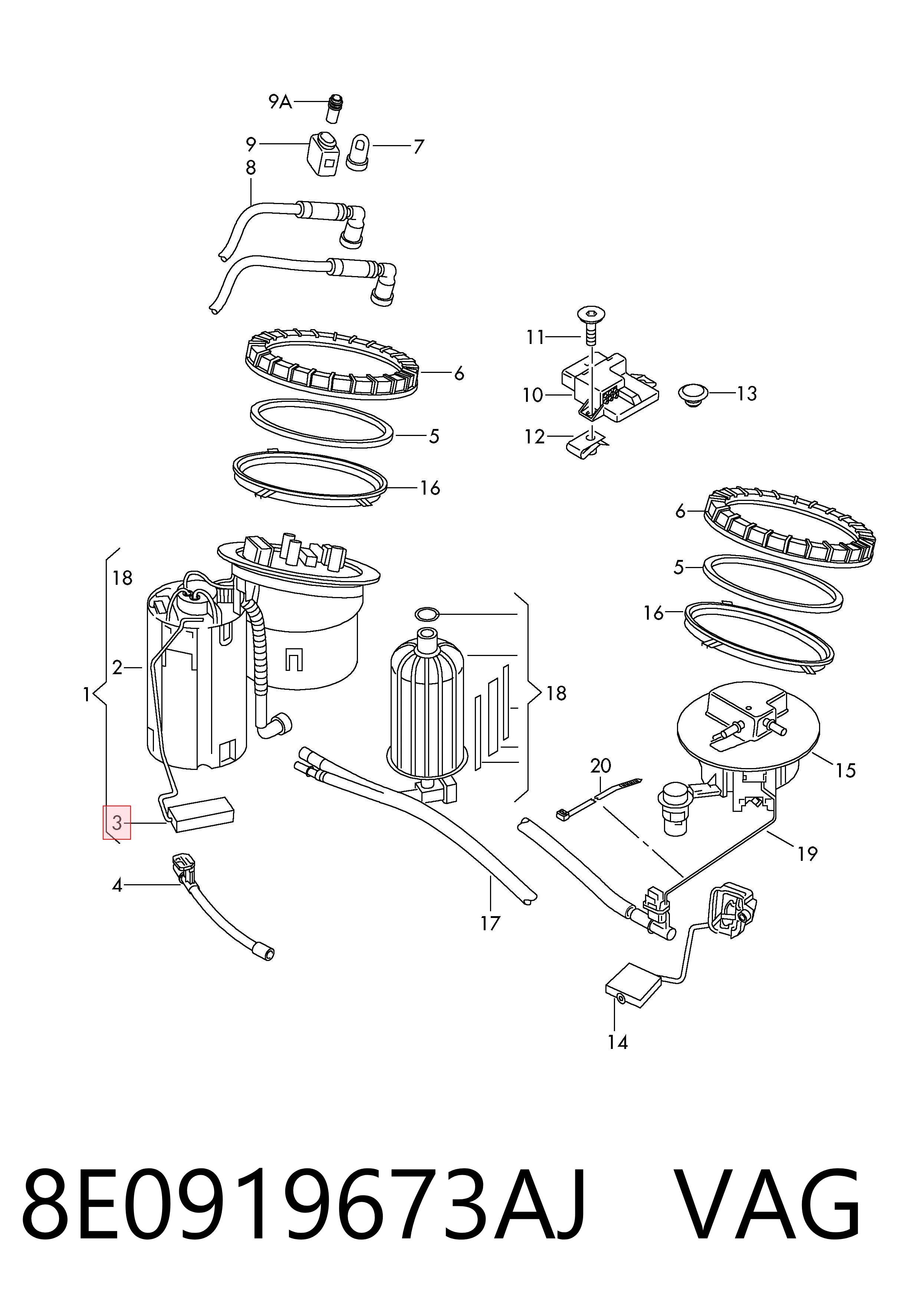 Sensor do nível de combustível no tanque Audi A4  8EC ao melhor preço