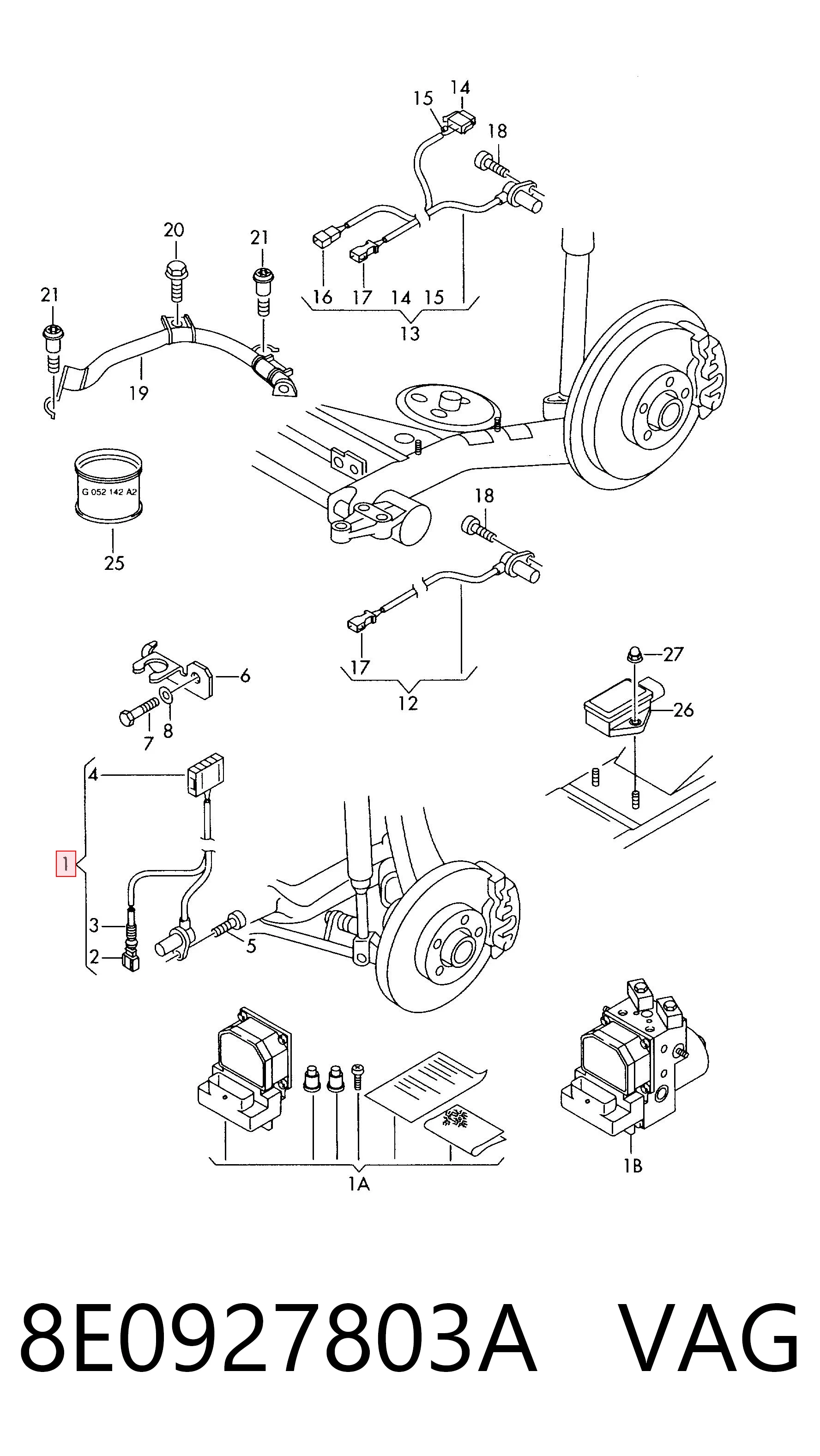 8E0927803A VAG Sensor dianteiro de ABS