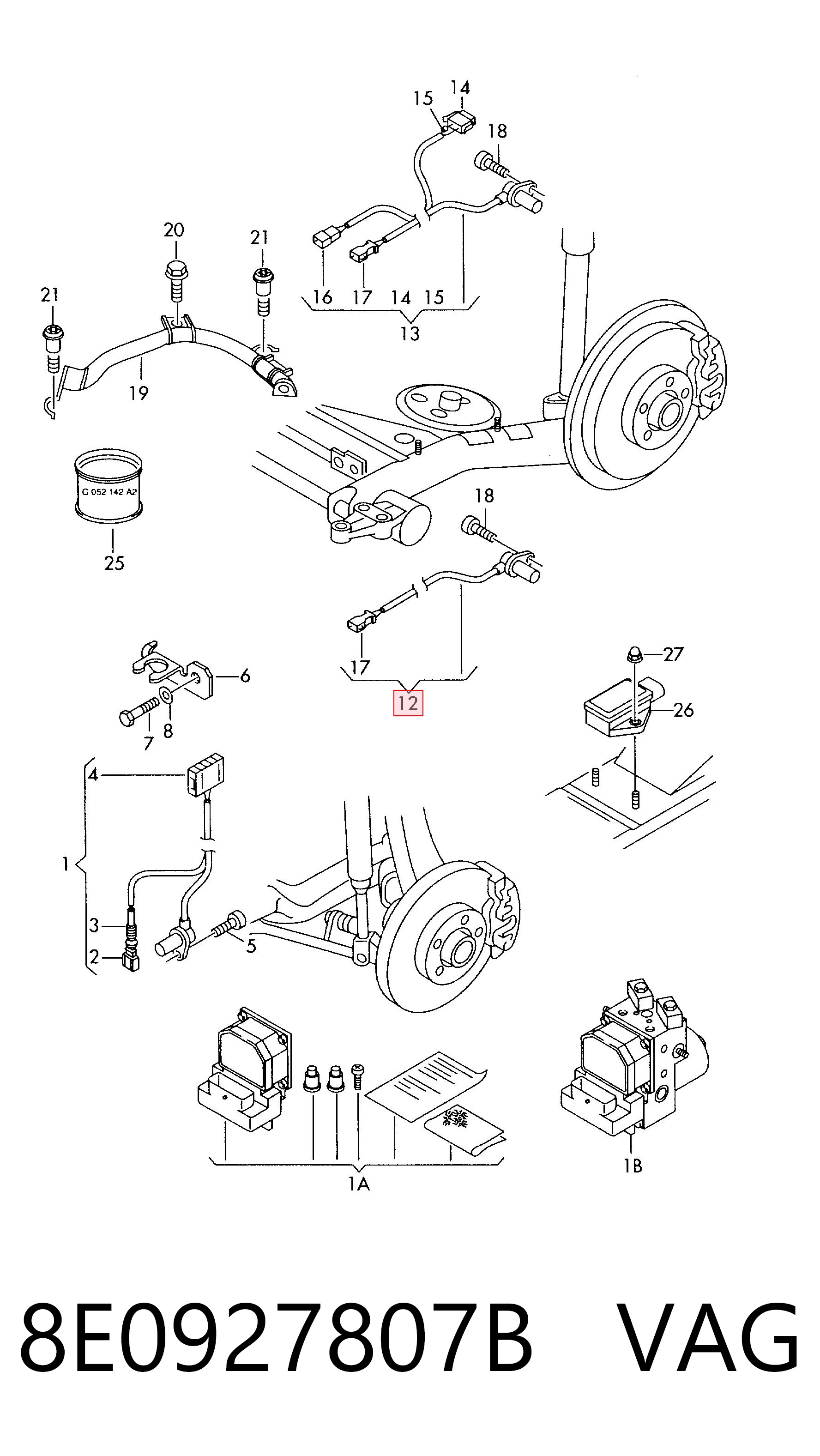 8E0927807B VAG Sensor ABS traseiro