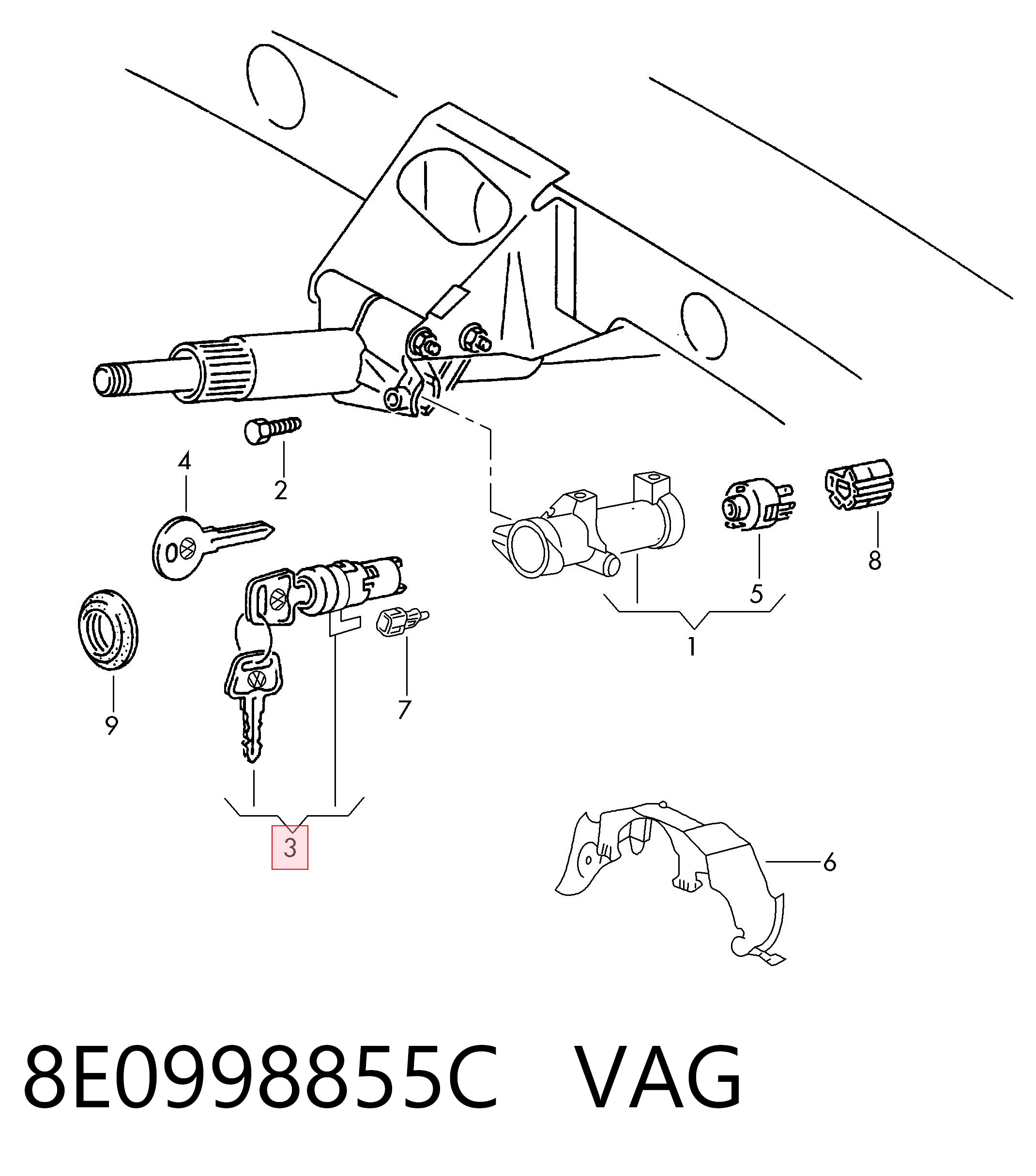 8E0998855C VAG Trinco de fecho de ignição