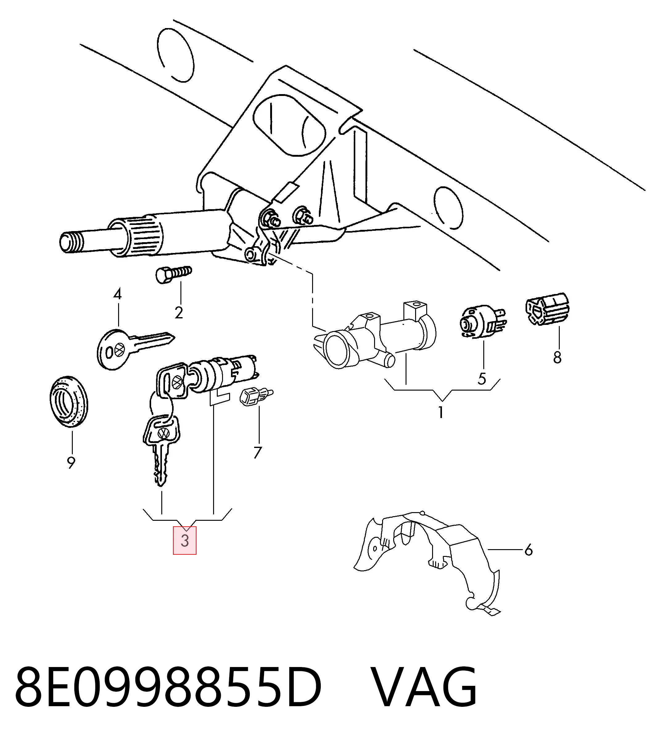 8E0998855D VAG Trinco de fecho de ignição