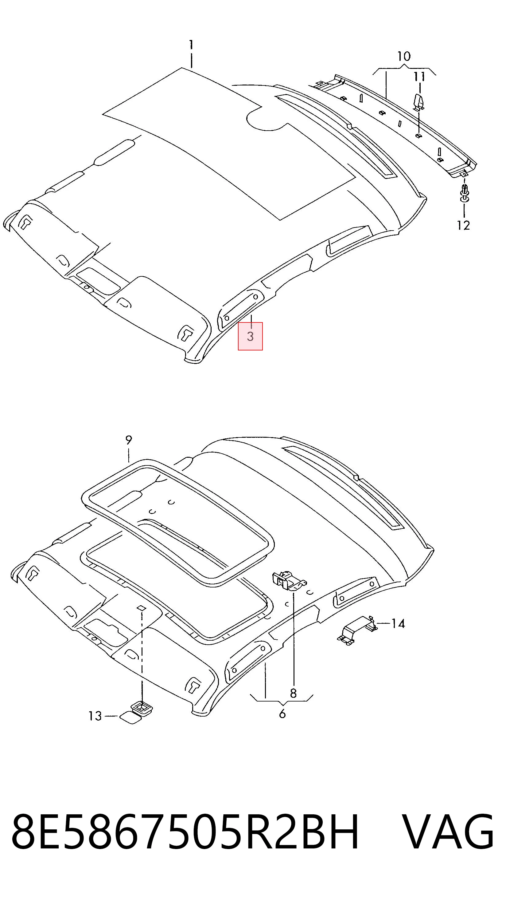 Revestimento do teto Audi A4  8E2 ao melhor preço