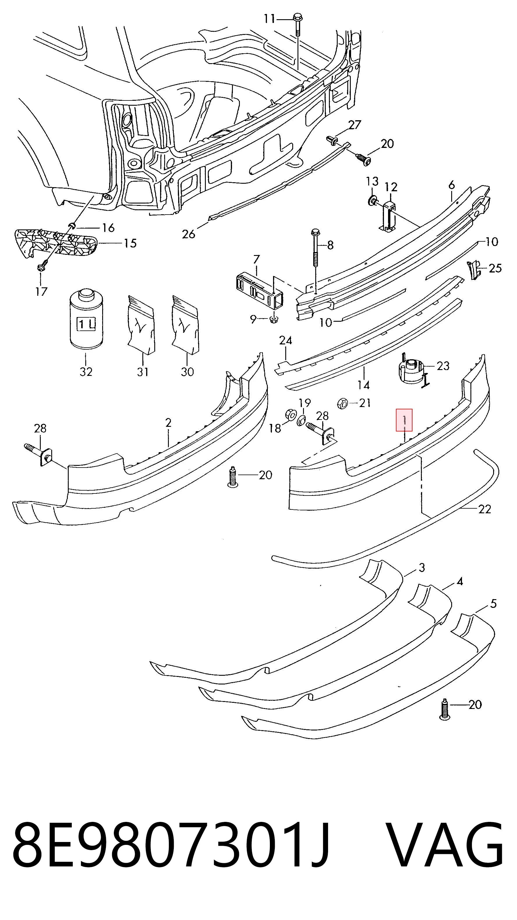 Pára-choque traseiro para Audi A4 Avant B6 8E5