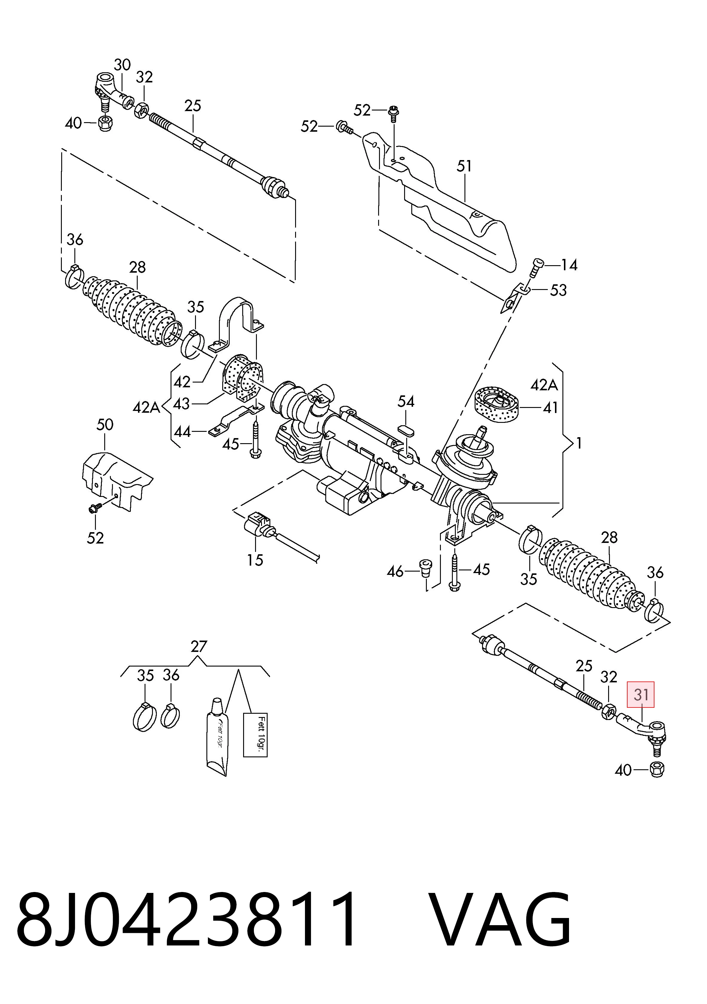 Ponta externa da barra de direção para Audi TT 8J3
