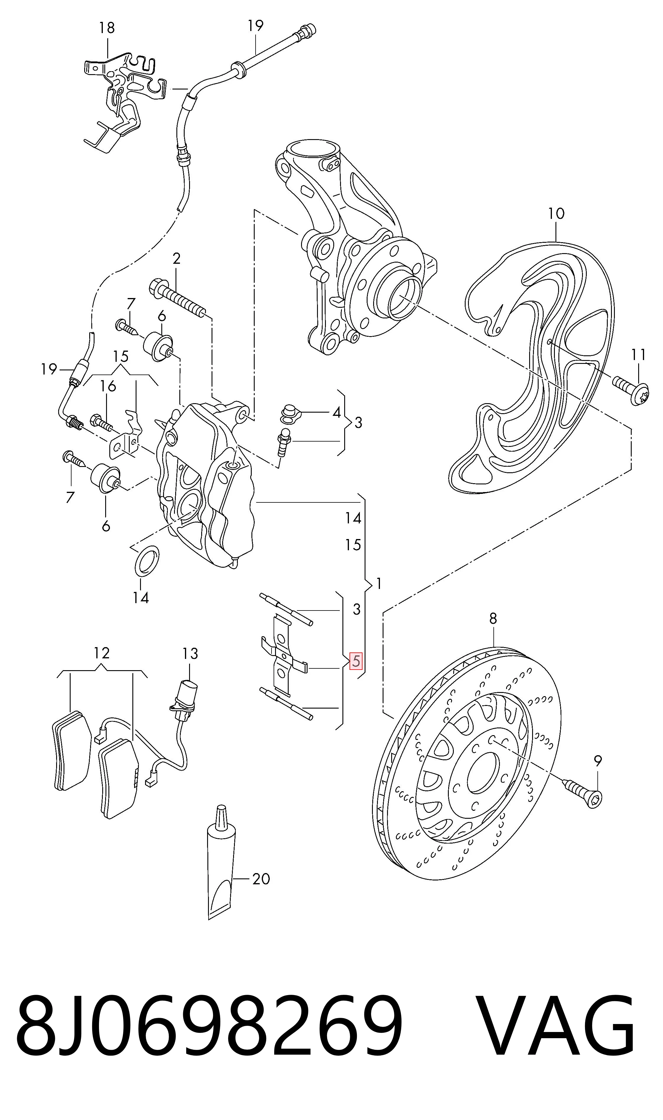 8J0698269 VAG Kit de molas de fixação de sapatas de disco dianteiras