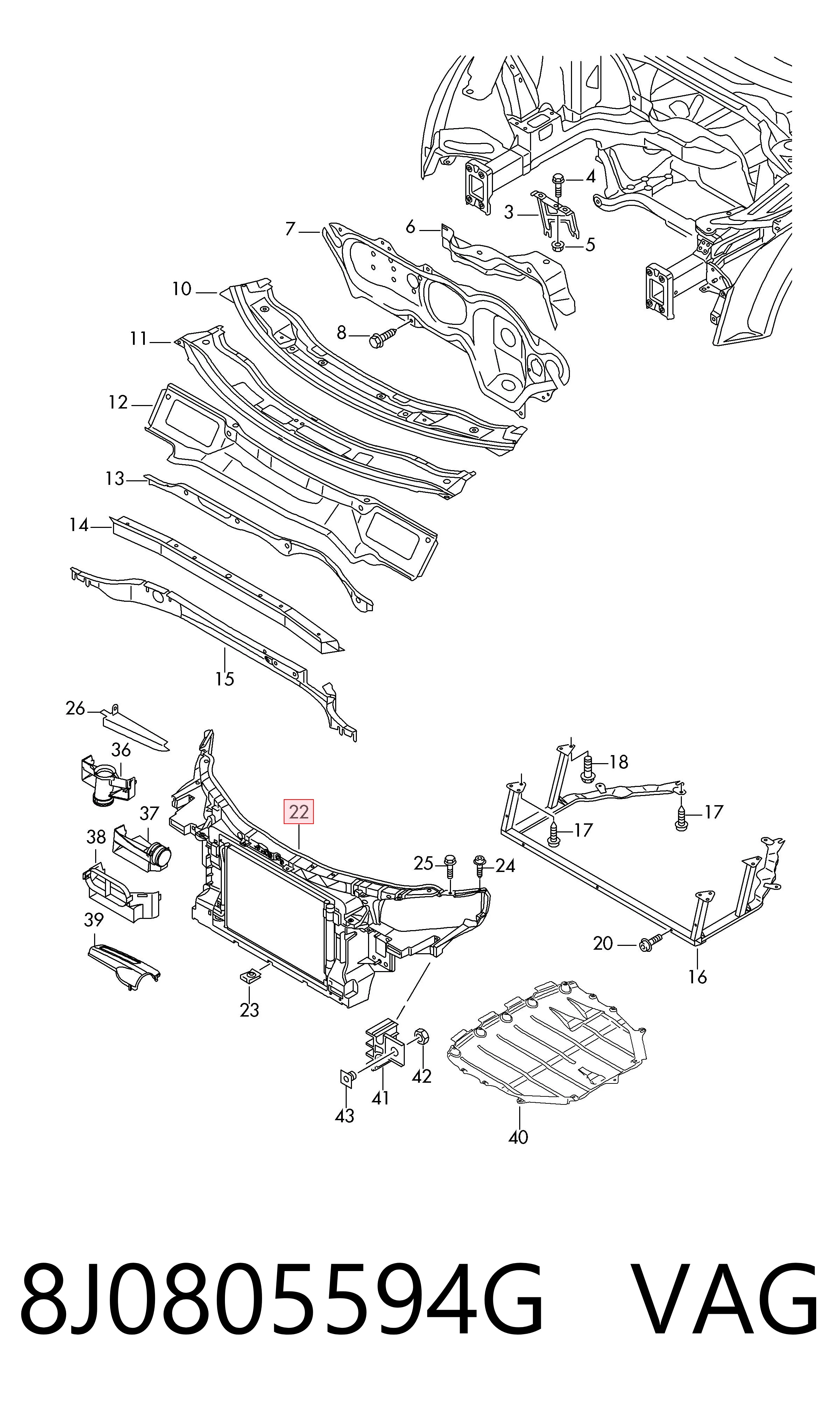 Suporte do radiador montado (painel de montagem de fixação das luzes) Audi TT  8J3 ao melhor preço
