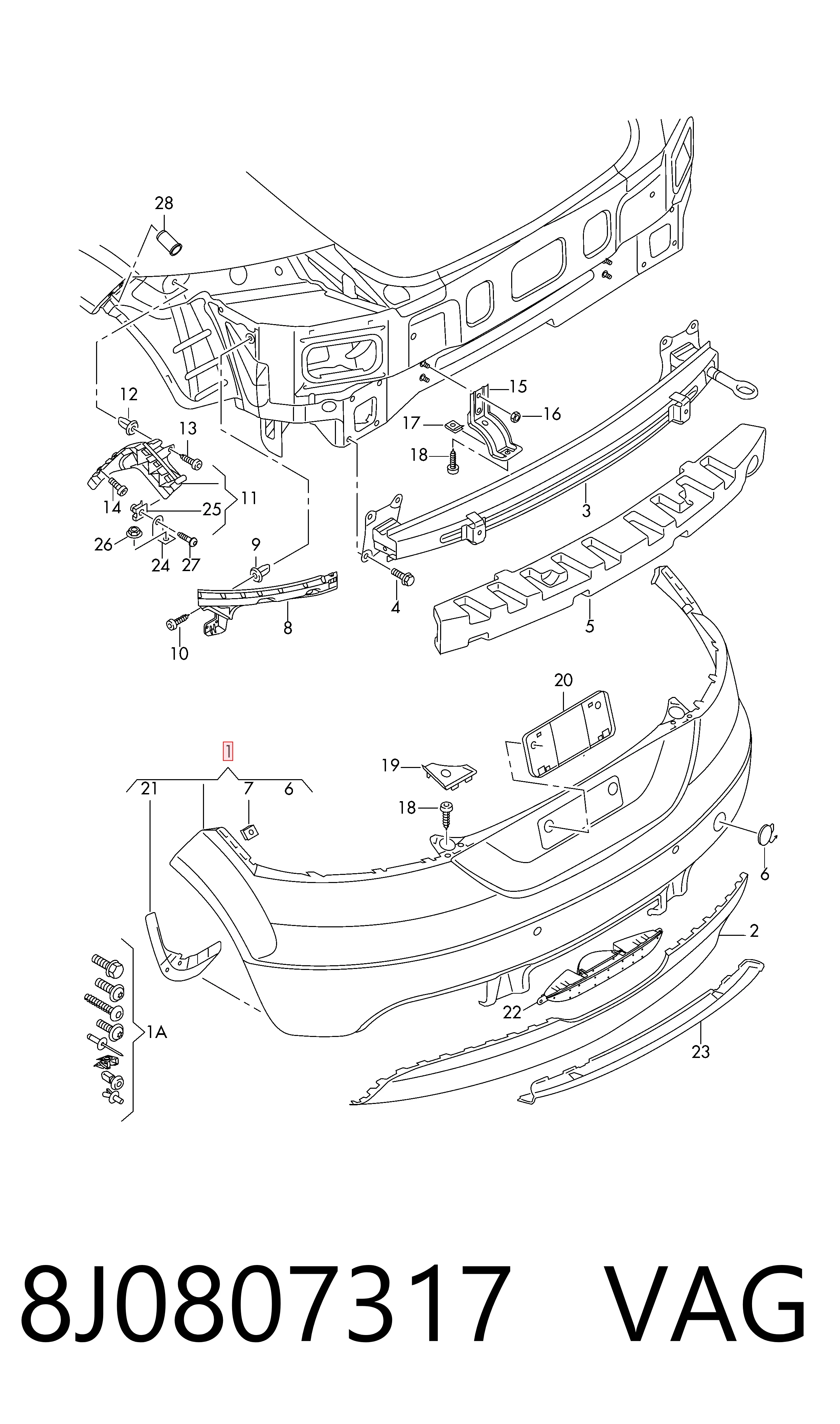 Pára-choque traseiro para Audi TT  8J3