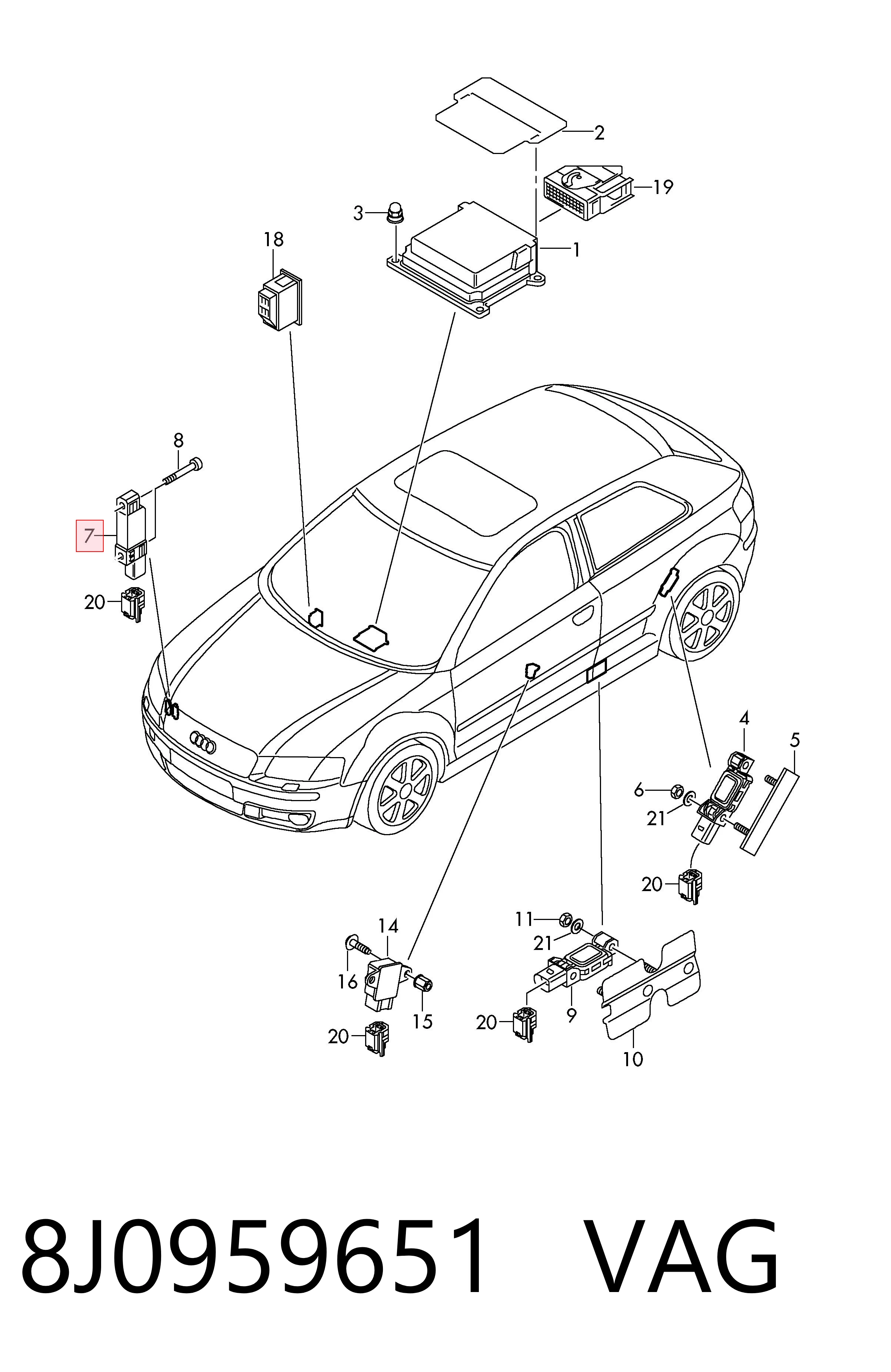 8J0959651 VAG Sensor AIRBAG dianteiro