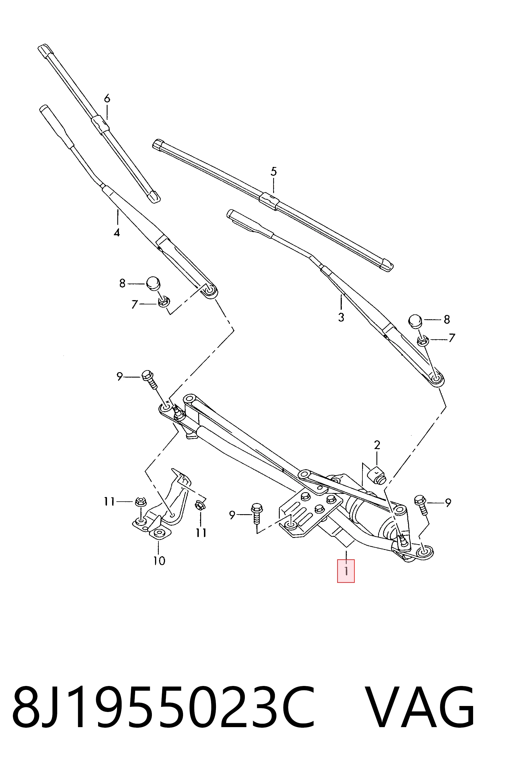Trapézio de limpador pára-brisas para Audi TT  8J3