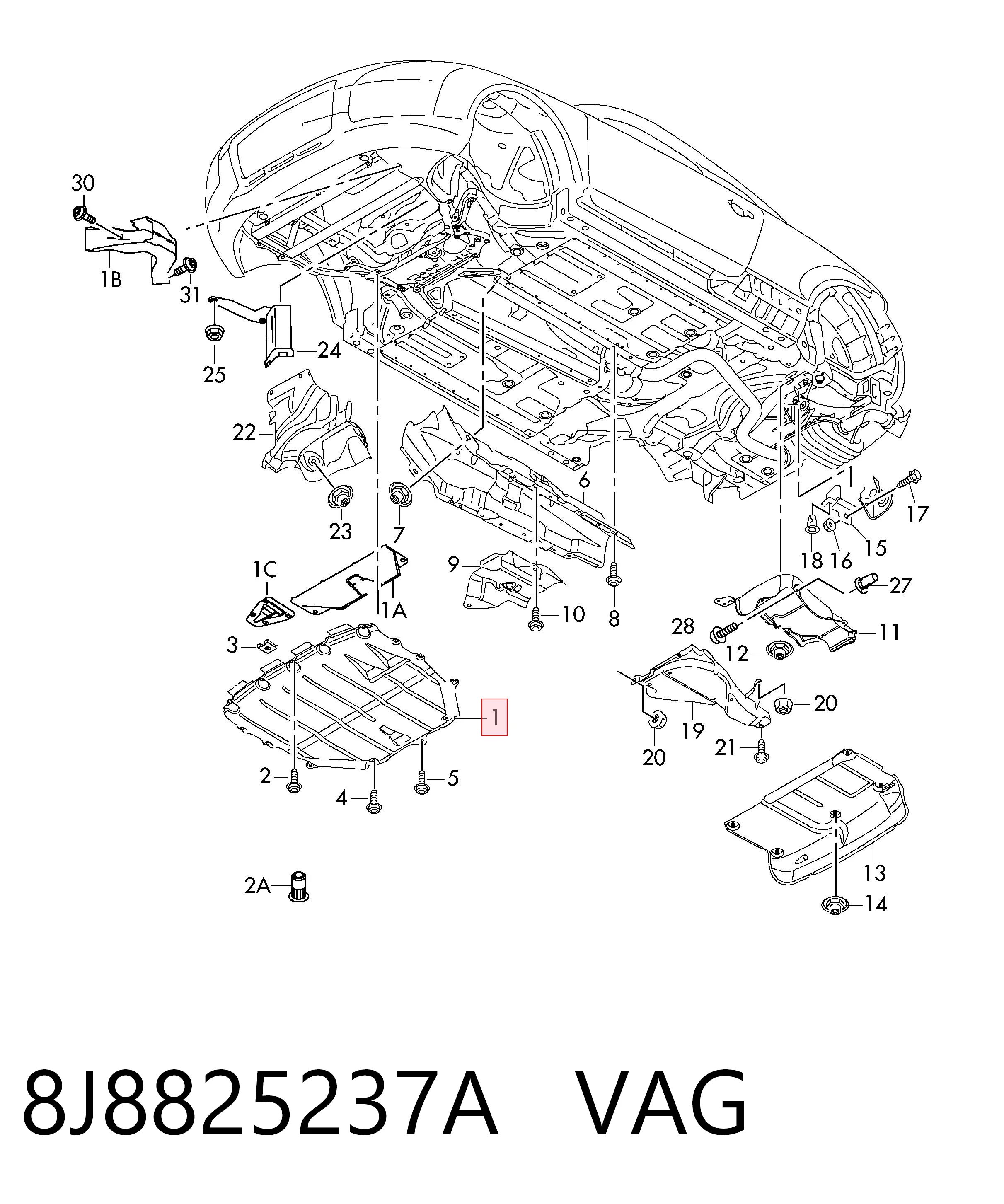 8J8825237A VAG Proteção de motor, de panela (da seção de motor)