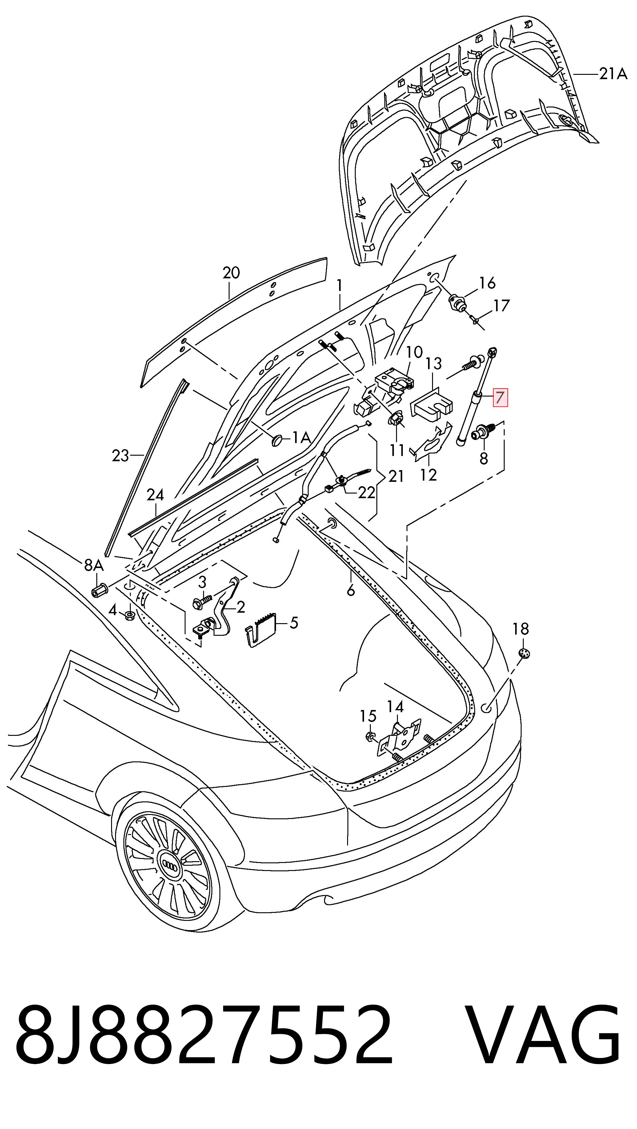 Amortecedor de tampa de porta-malas (de 3ª/5ª porta traseira) Audi TT  8J3 ao melhor preço